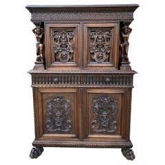 Antique French Renaissance Revival Walnut Chest Cabinet Apothecary Jewelry 1880s