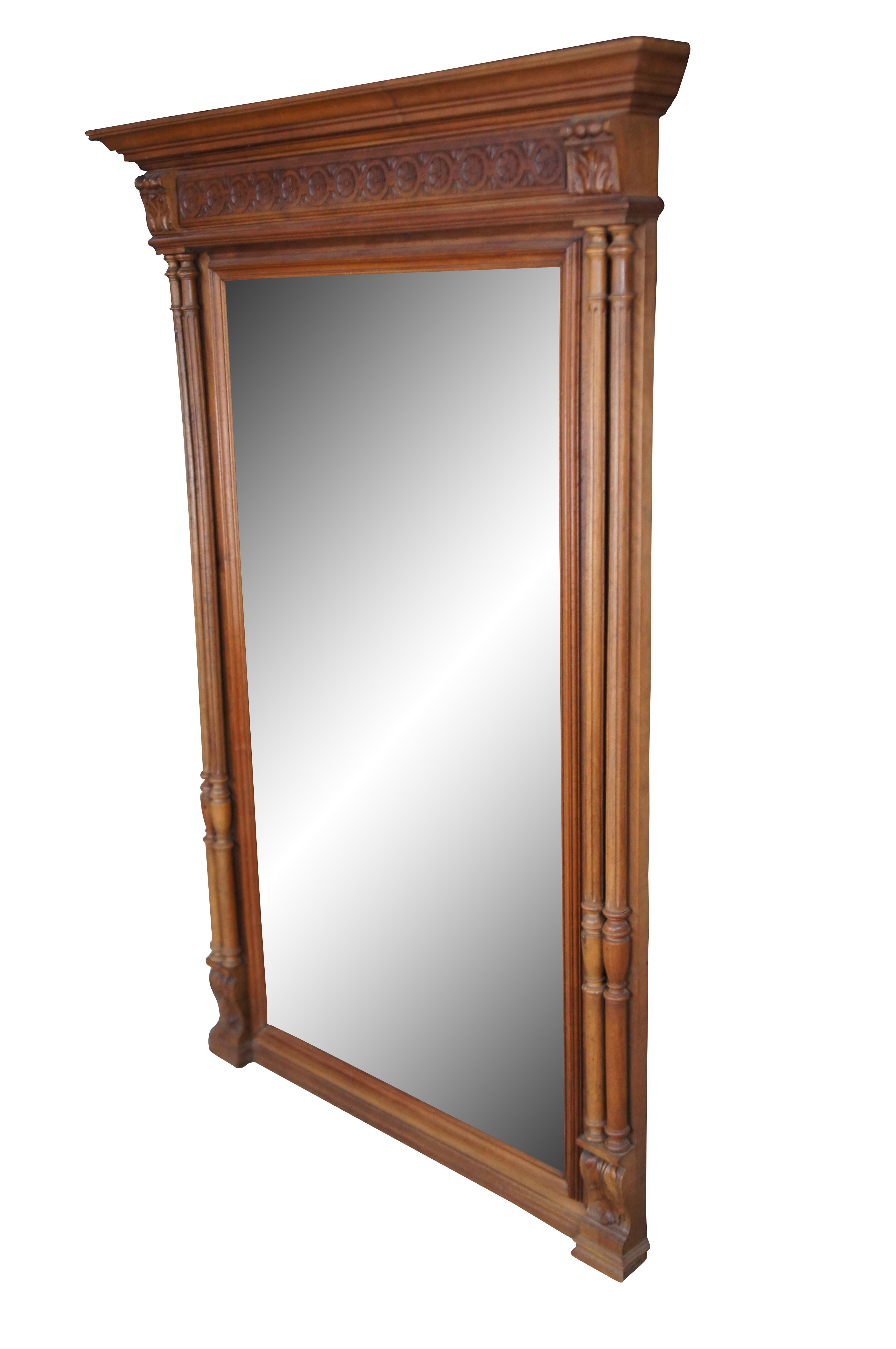 Néo-Renaissance Antique French Renaissance Revival Walnut Overmantel Vanity Mirror 58