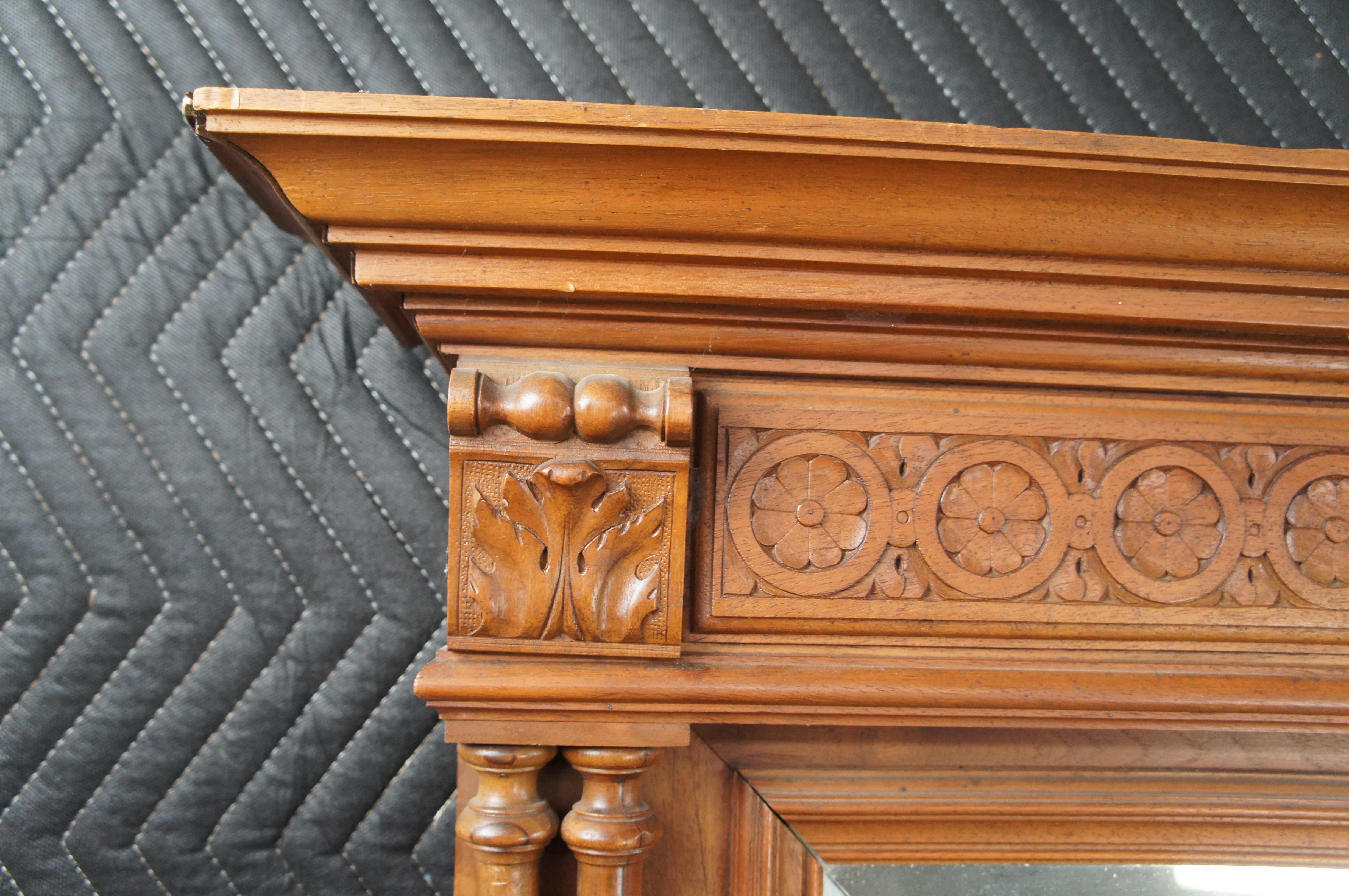 Antique French Renaissance Revival Walnut Overmantel Vanity Mirror 58