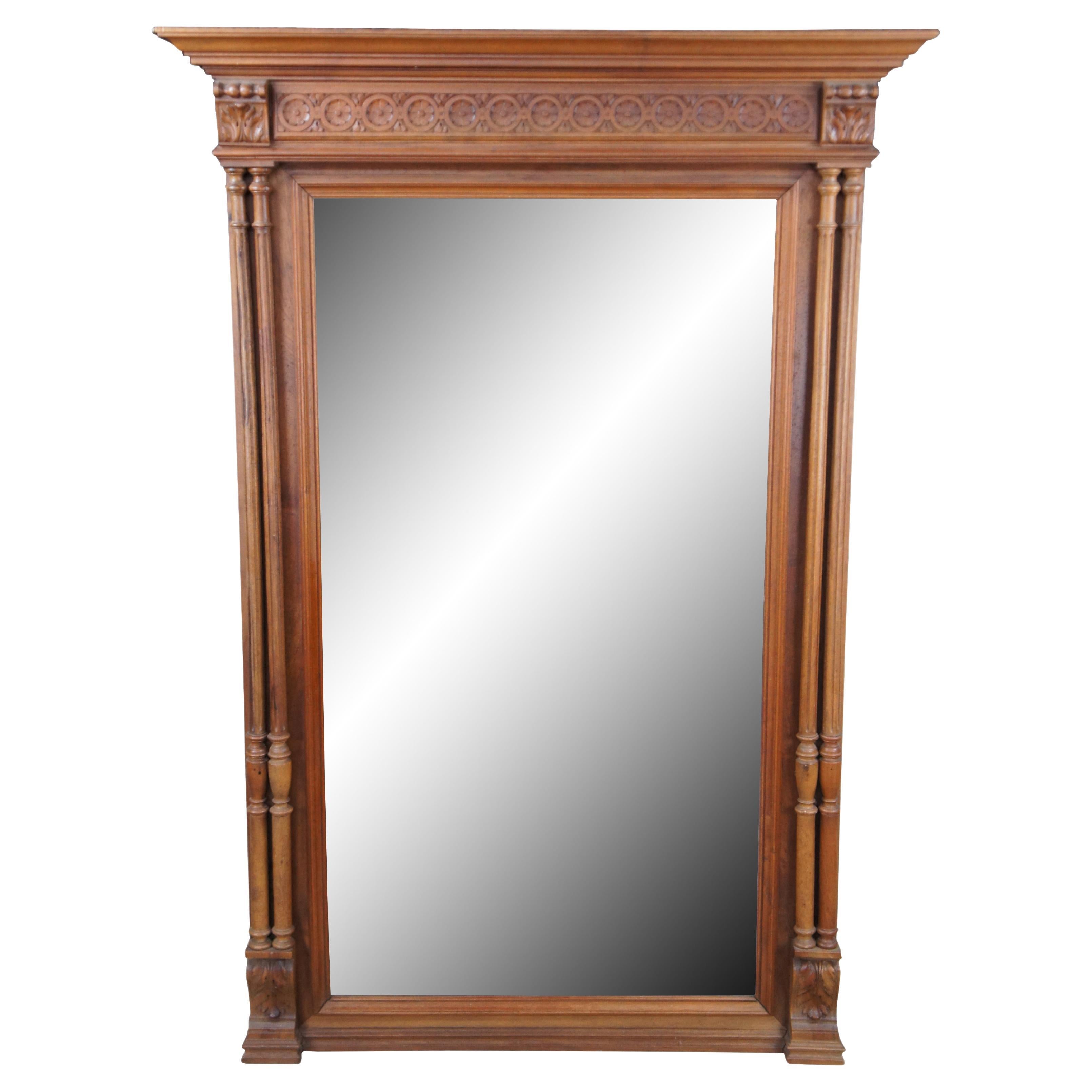 Antique French Renaissance Revival Walnut Overmantel Vanity Mirror 58"