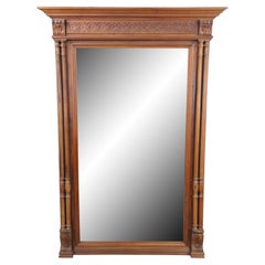 Antique French Renaissance Revival Walnut Overmantel Vanity Mirror 58"