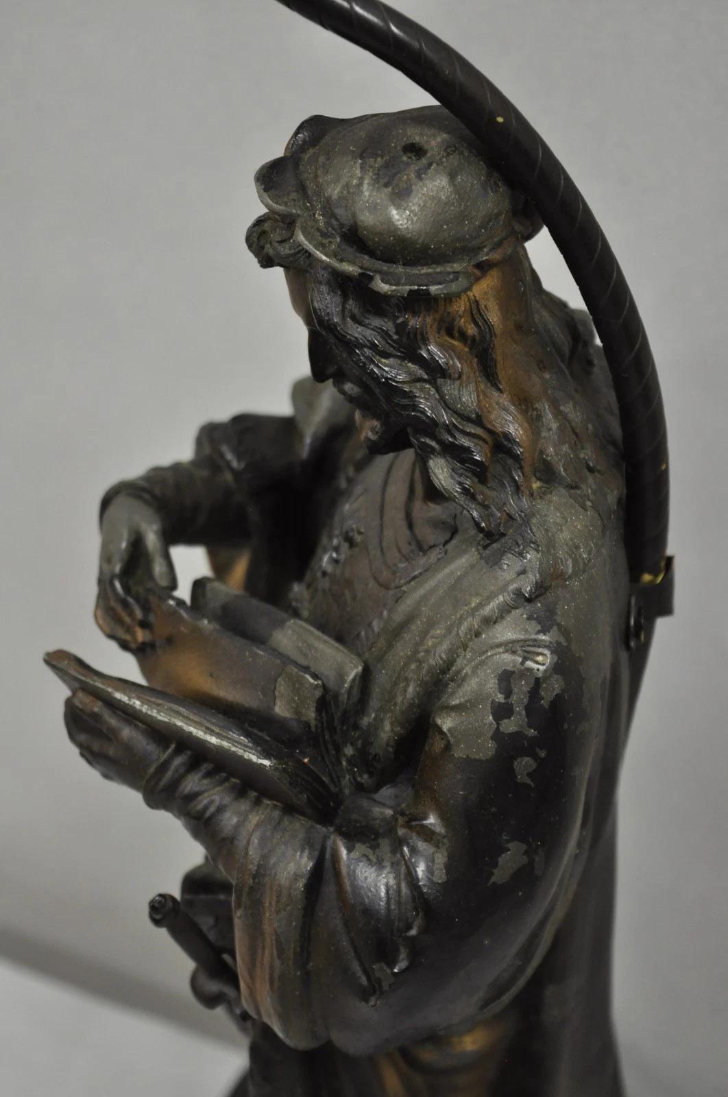 Antique French Renaissance Spelter Metal Statue of Cardinal Mazarin Table Lamp in vendita 1