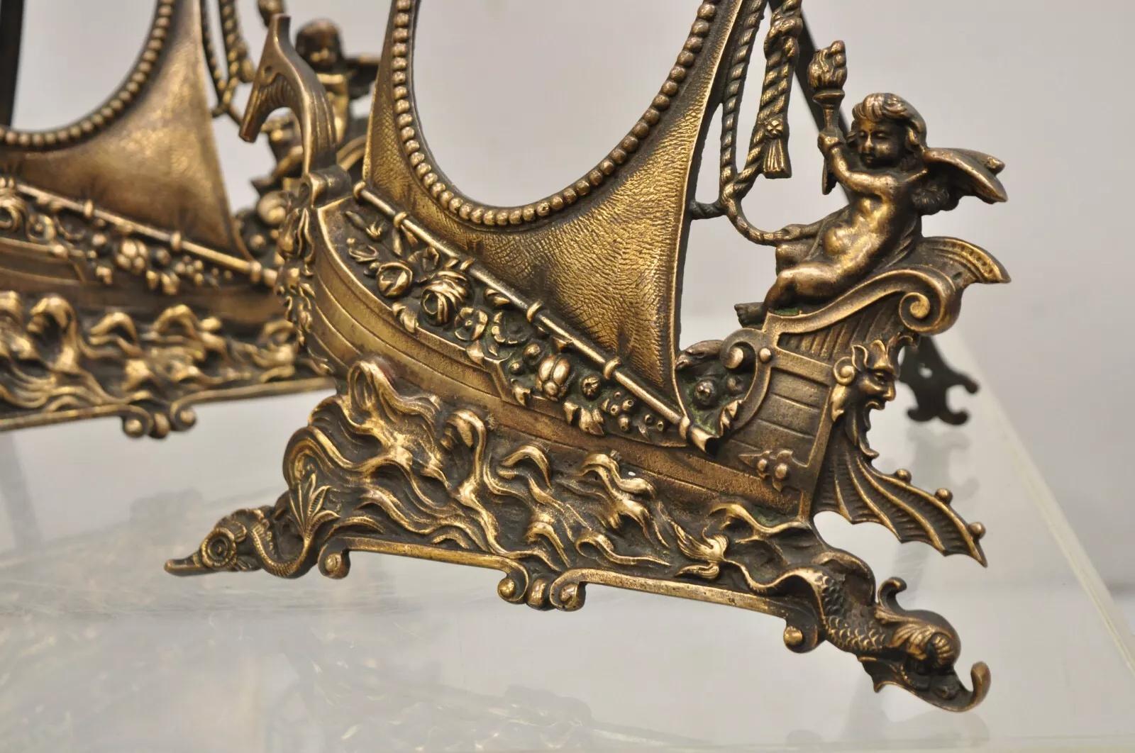 Antike French Renaissance Stil Messing ovalen Bilderrahmen mit Schiff und Cherub im Angebot 6