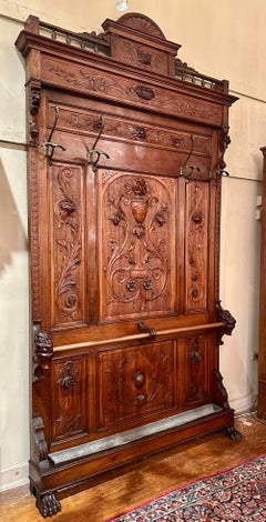 Antique French Renaissance Style Carved Walnut Porte Manteau, Circa 1880.