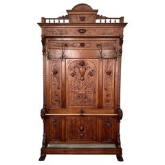 Antique French Renaissance Style Carved Walnut Porte Manteau, Circa 1880.