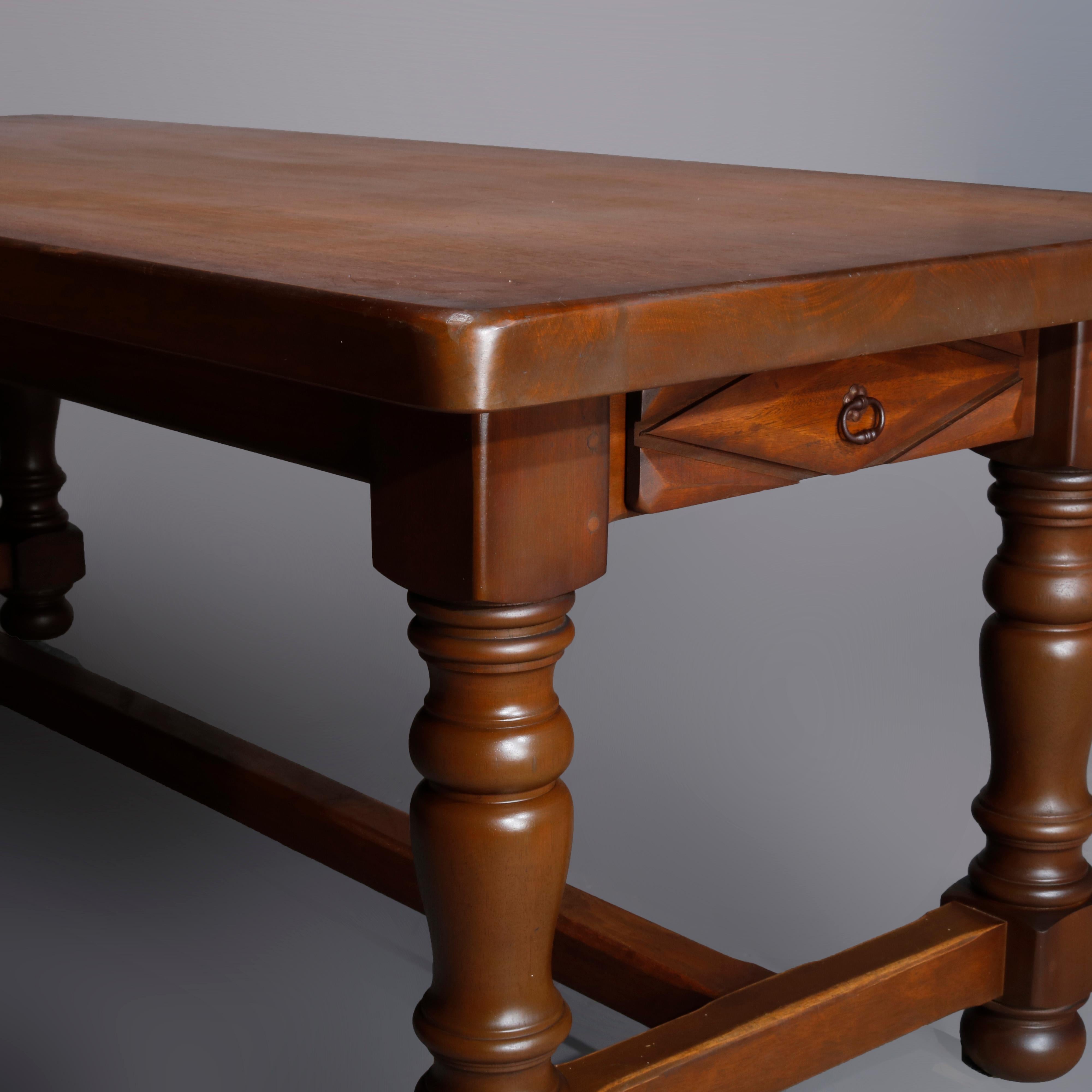 French Renaissance Style Pine Library Conference Table with Drawer, Early 20th C 2
