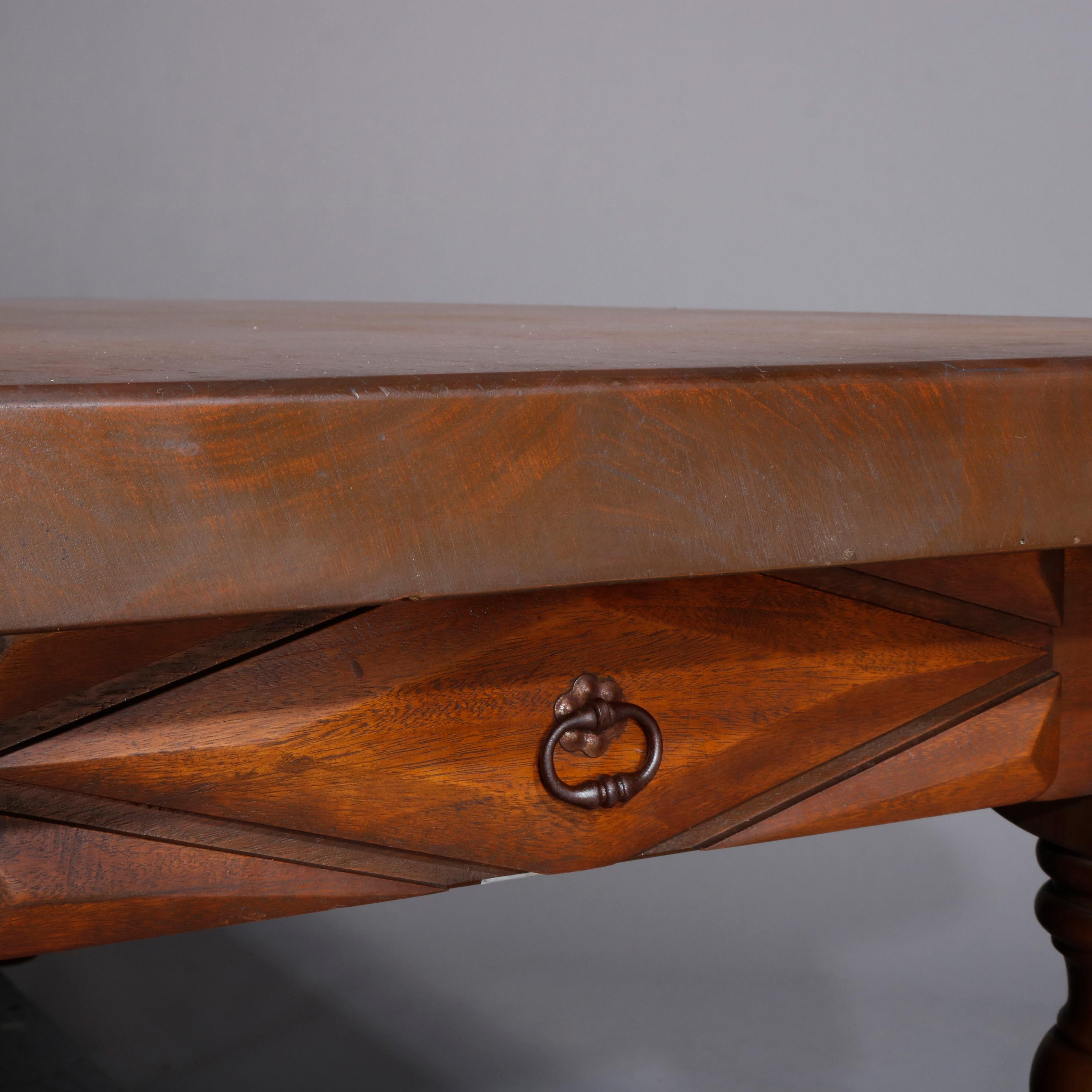 French Renaissance Style Pine Library Conference Table with Drawer, Early 20th C 3