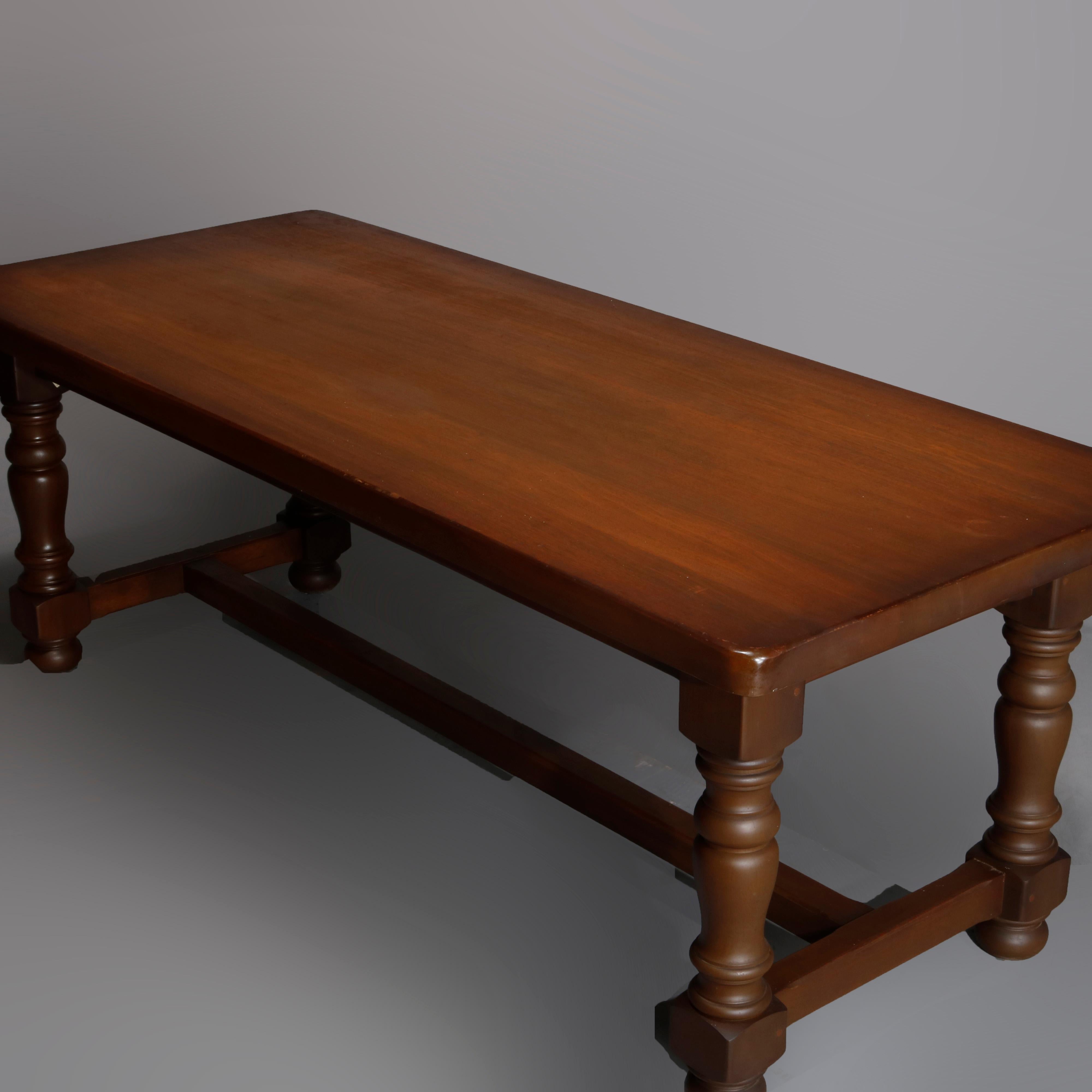 Carved French Renaissance Style Pine Library Conference Table with Drawer, Early 20th C