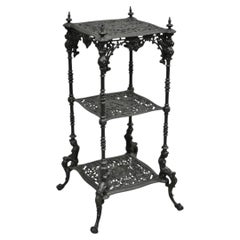 Antique French Renaissance Victorian Cast Iron Figural 3 Tier Plant Stand Table