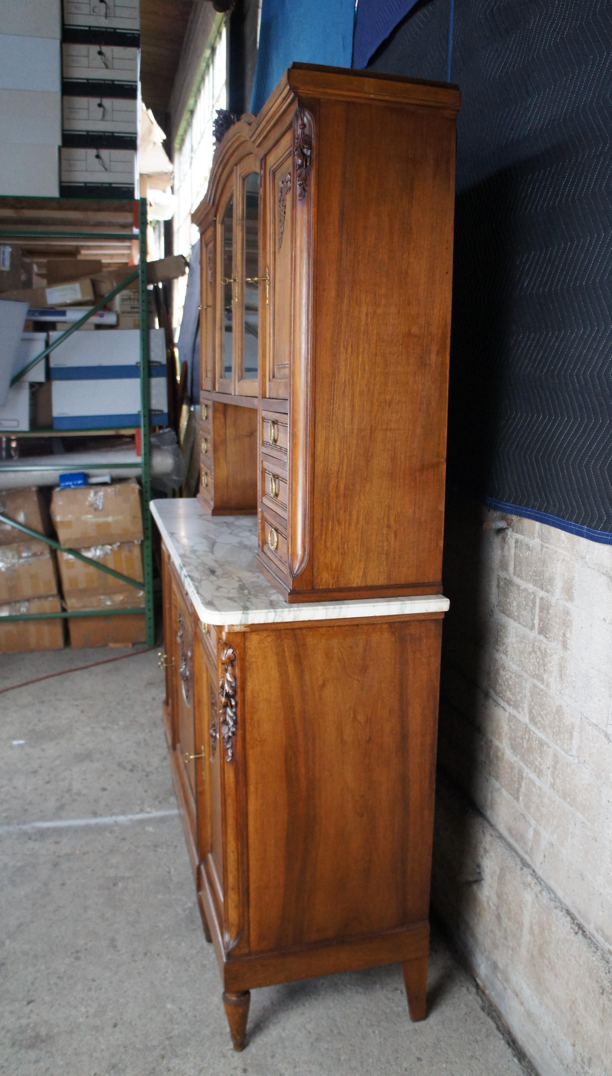 Antique French Renaissance Walnut Buffet Hutch Cupboard Sideboard Barback Marble 6