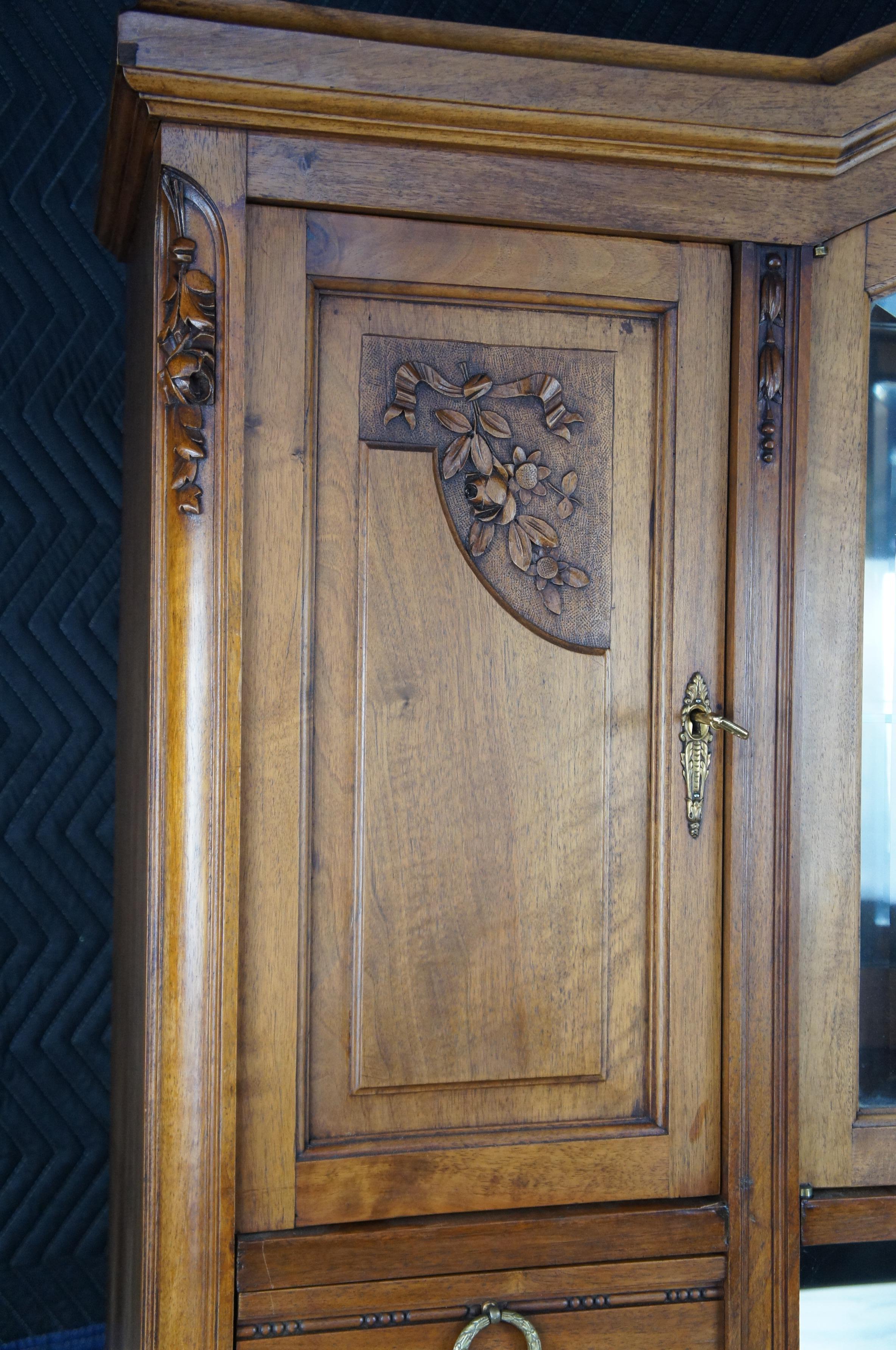 Antique French Renaissance Walnut Buffet Hutch Cupboard Sideboard Barback Marble 2