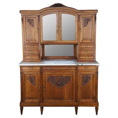 Antique French Renaissance Walnut Buffet Hutch Cupboard Sideboard Barback Marble