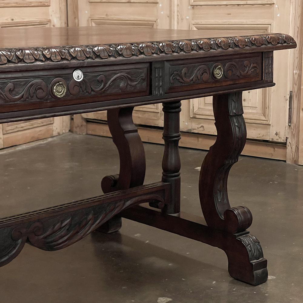 Antique French Renaissance Walnut Desk ~ Bureau Plat For Sale 4