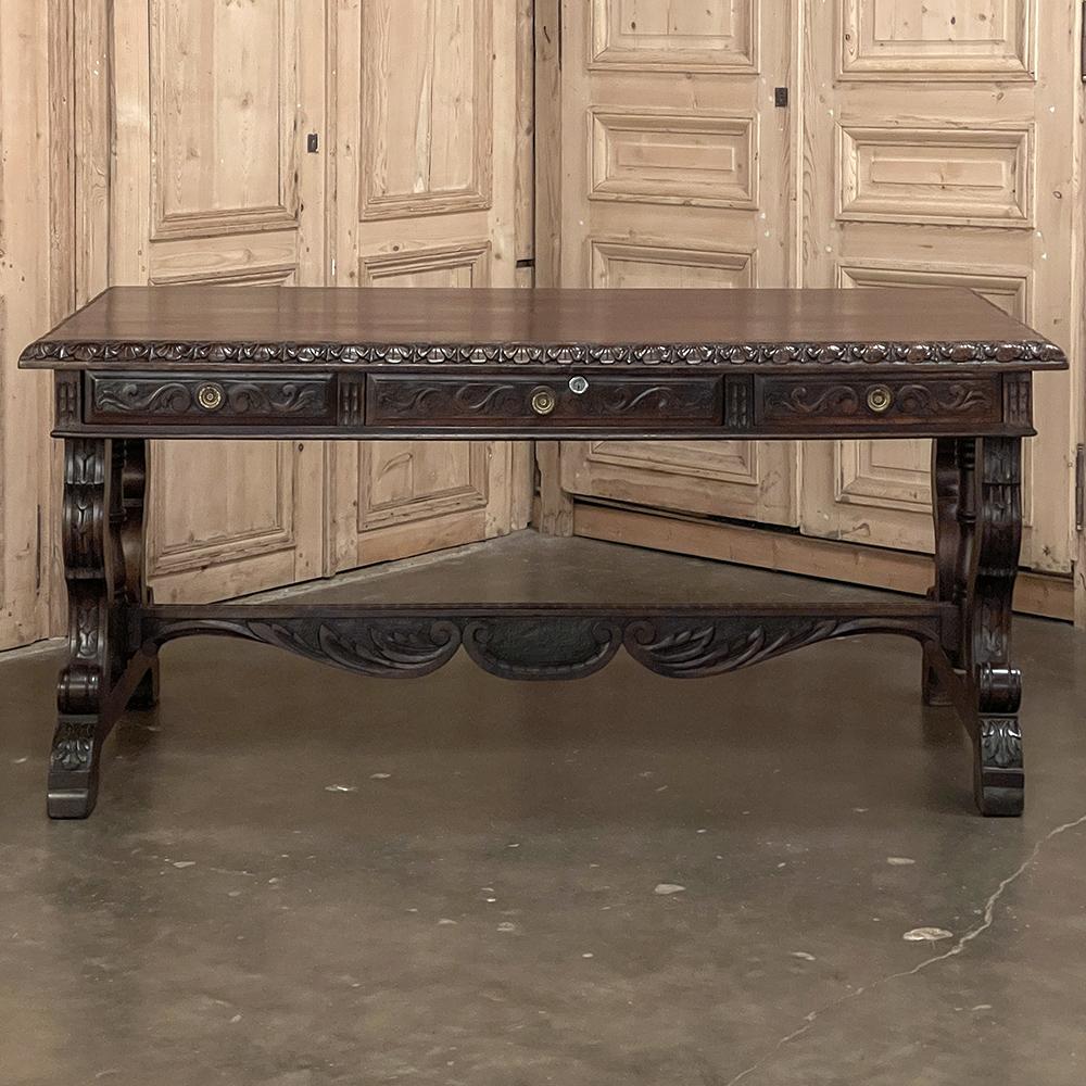 Renaissance Revival Antique French Renaissance Walnut Desk ~ Bureau Plat For Sale