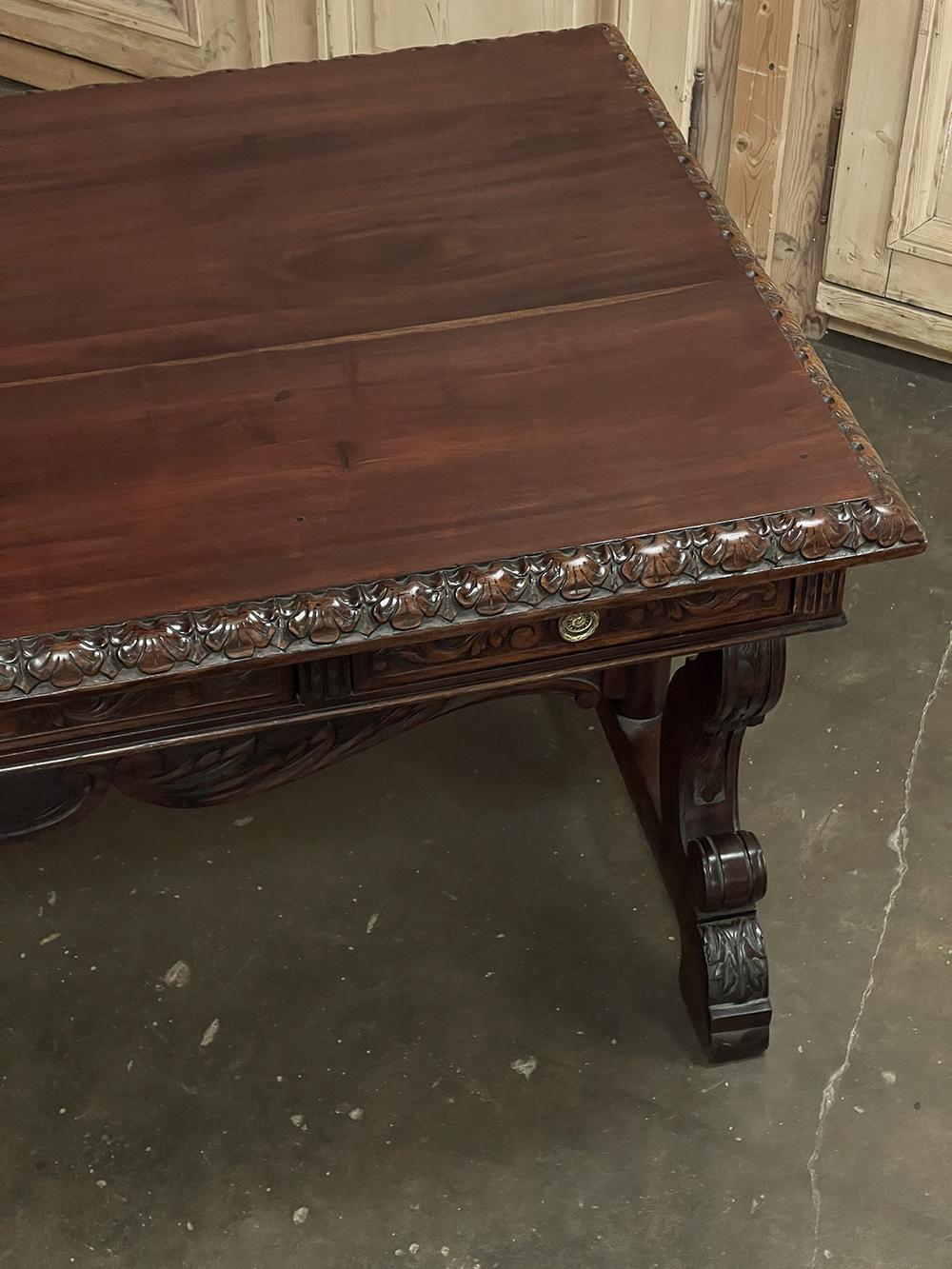 Bronze Antique French Renaissance Walnut Desk ~ Bureau Plat For Sale