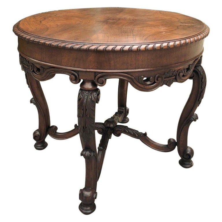 Antique French Renaissance Walnut Round, Antique Round End Tables With Storage