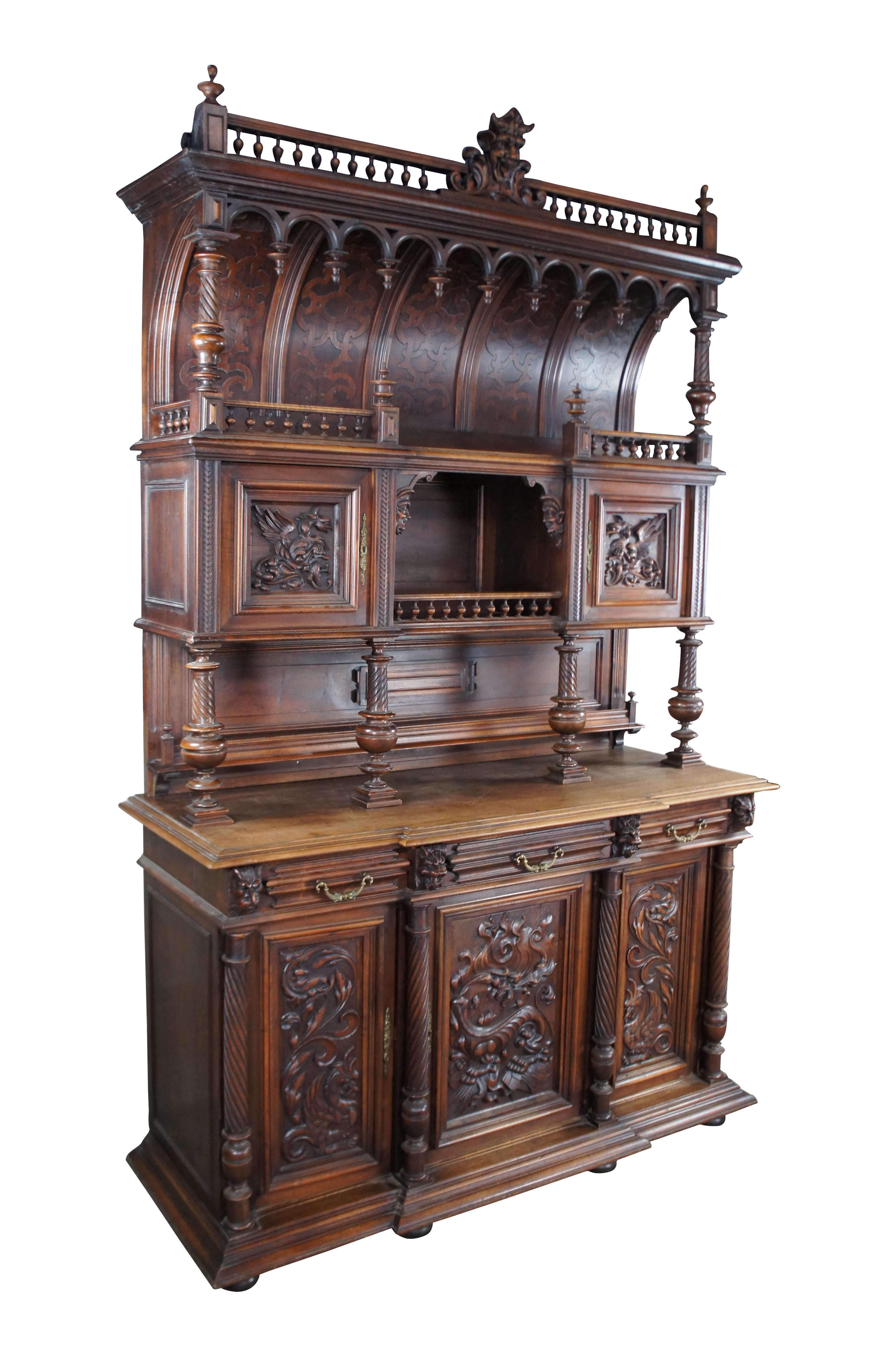 Antike French Renaissance Nussbaum Vaisselier Buffet Schrank Cupboard Hutch 105