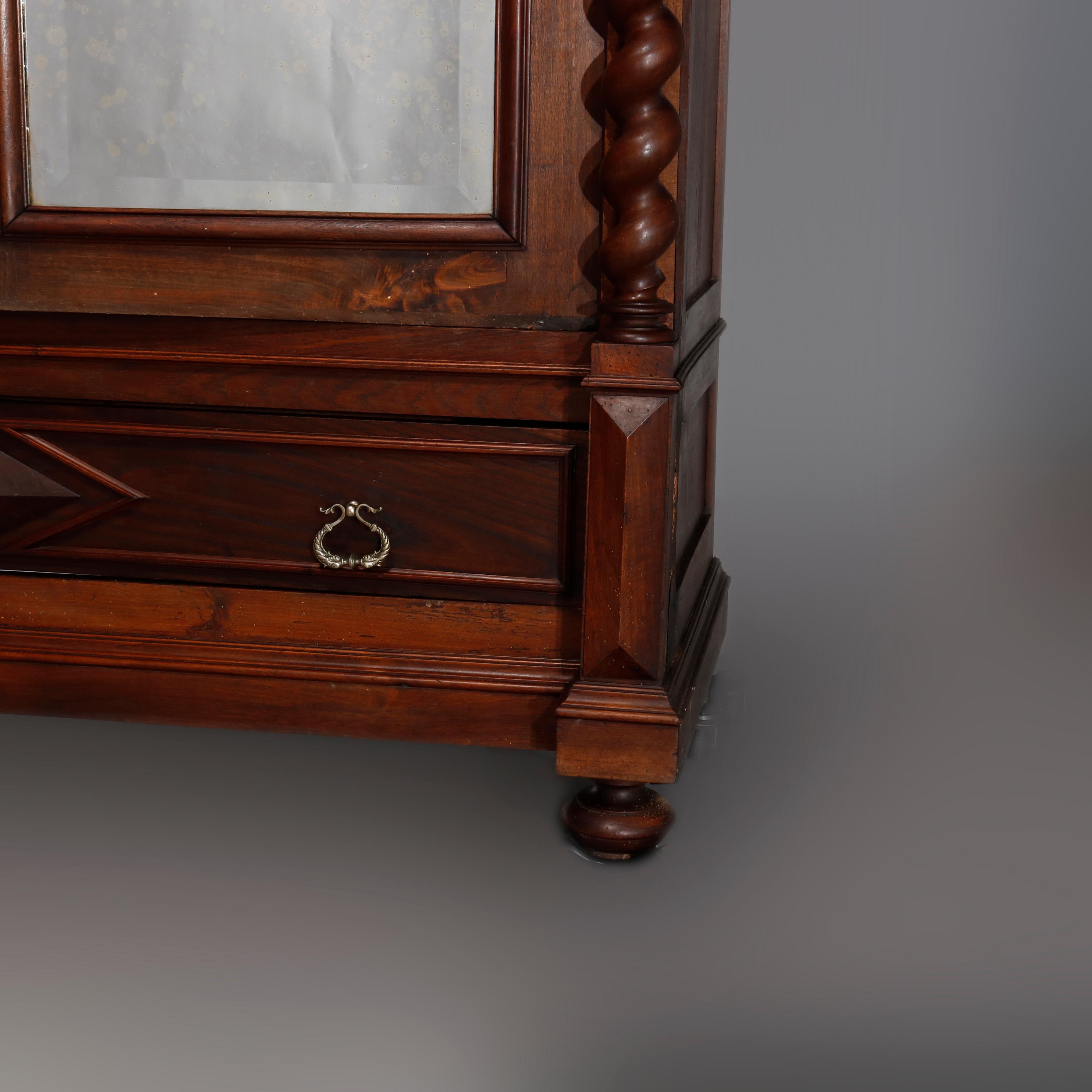 Antique French Renaissance Walnut Wardrobe with Barley Twist Columns, circa 1890 3