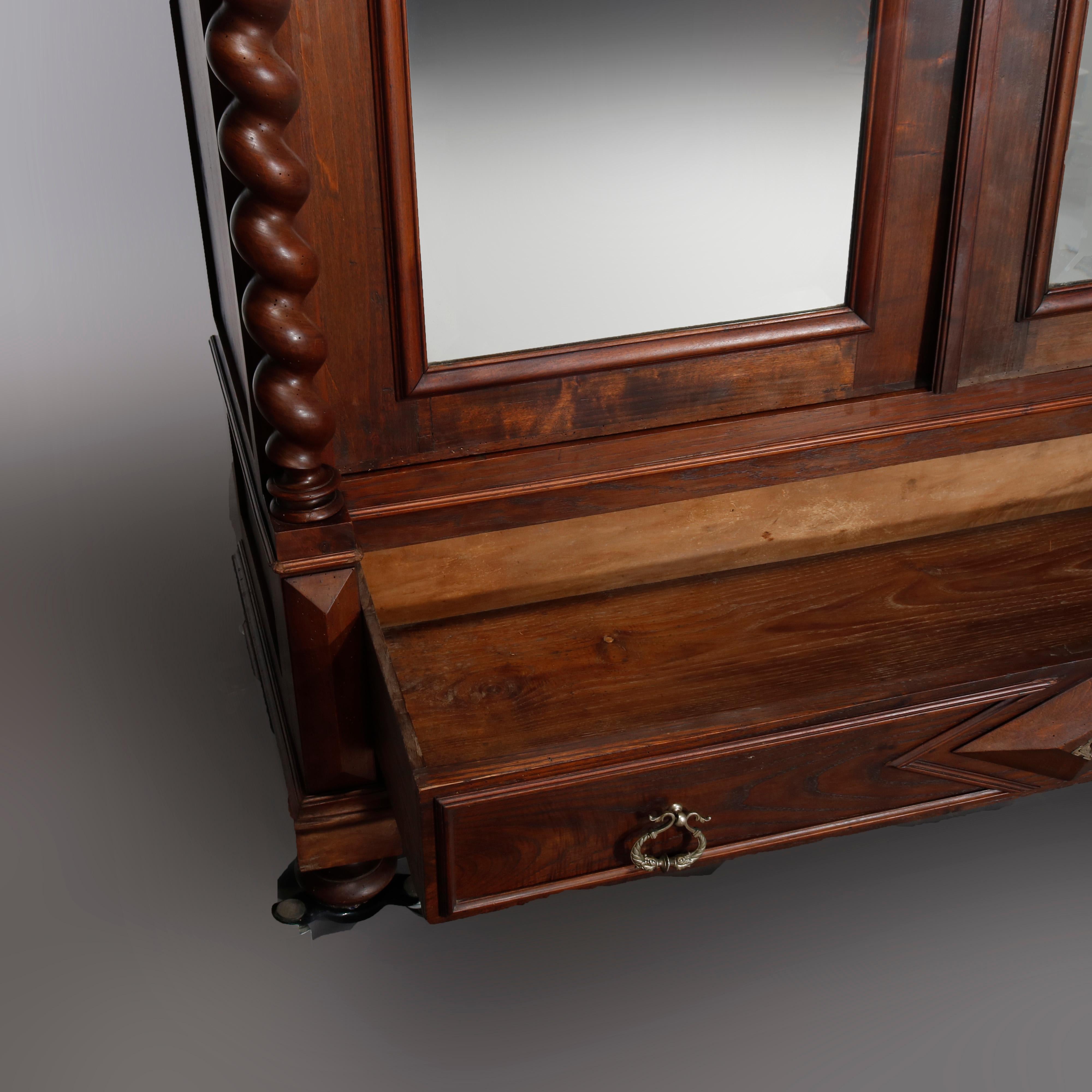 Antique French Renaissance Walnut Wardrobe with Barley Twist Columns, circa 1890 4