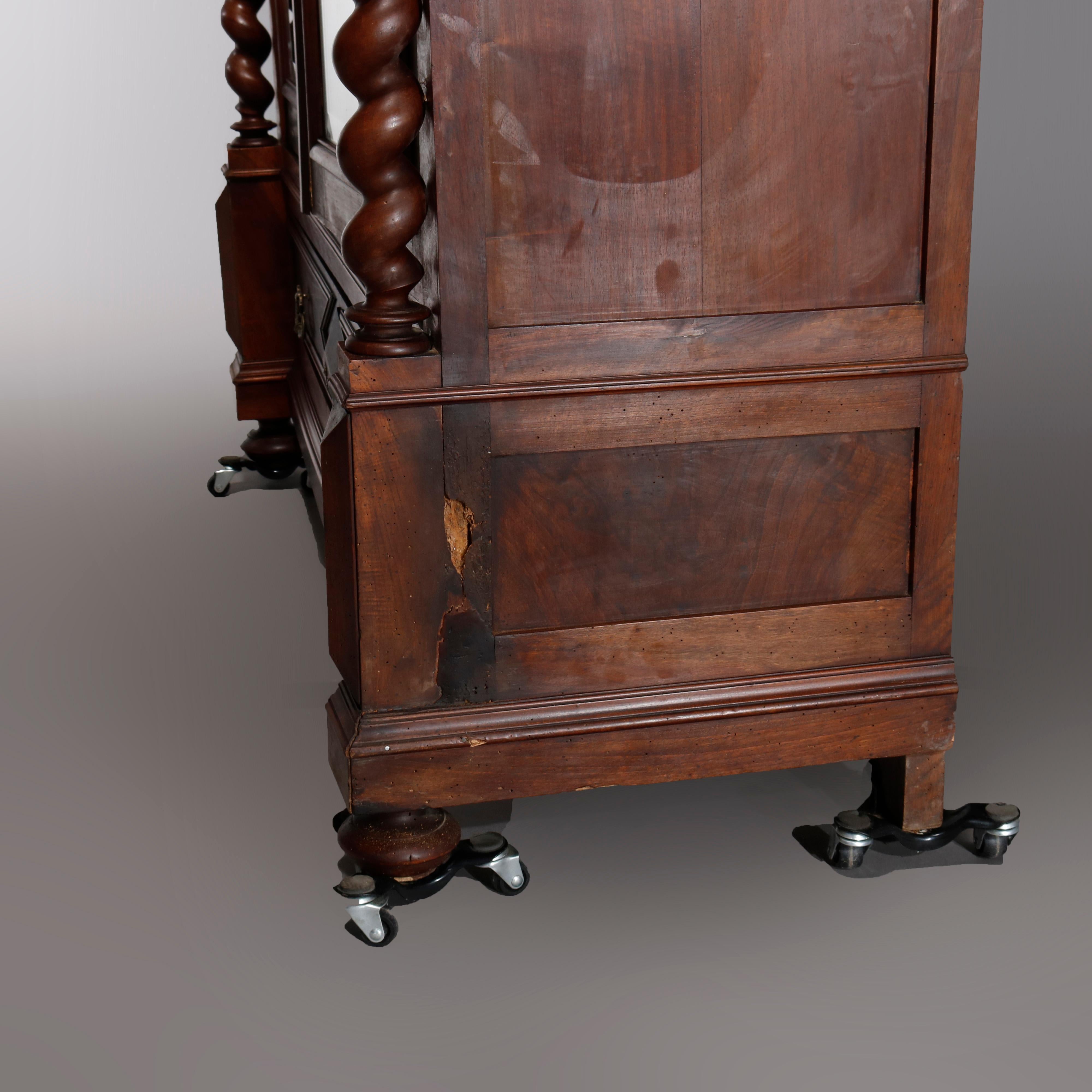 Antique French Renaissance Walnut Wardrobe with Barley Twist Columns, circa 1890 6