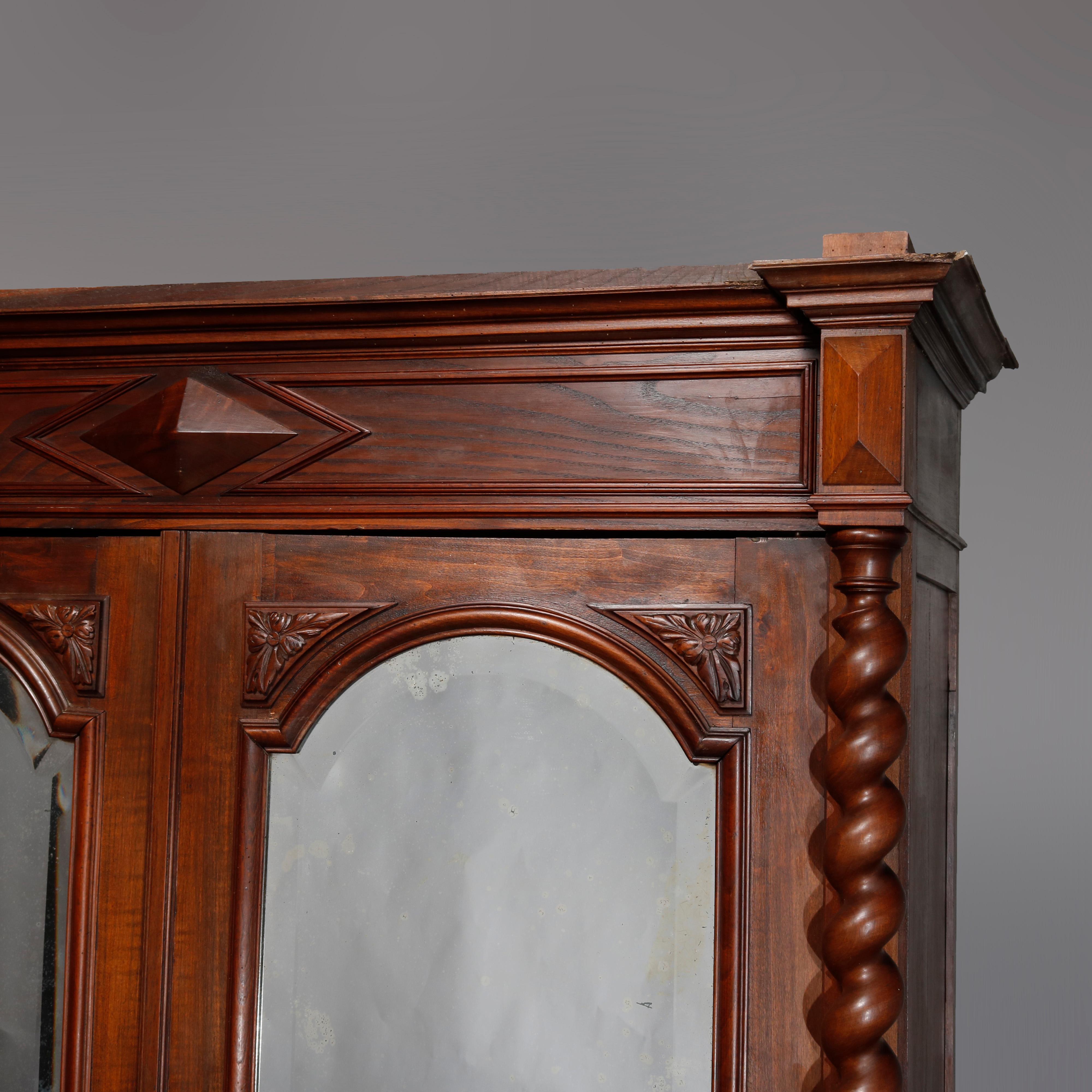 Antique French Renaissance Walnut Wardrobe with Barley Twist Columns, circa 1890 1