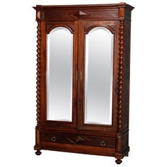 Antique French Renaissance Walnut Wardrobe with Barley Twist Columns, circa 1890