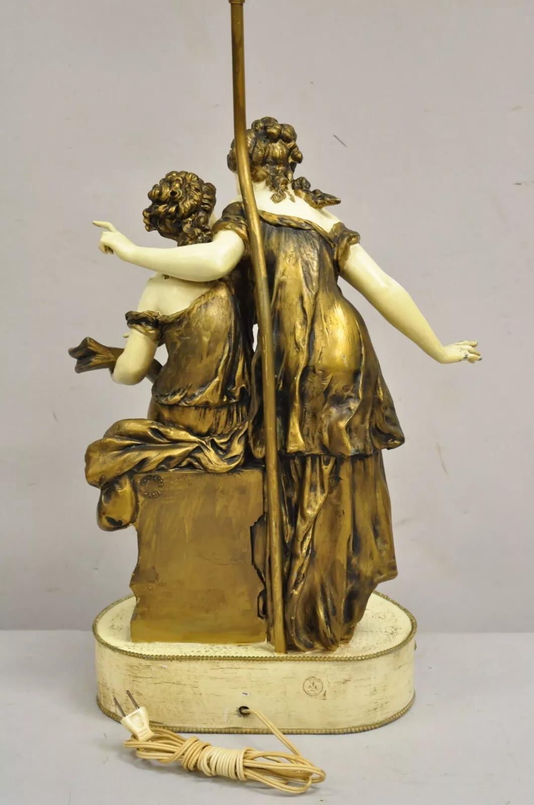 Antique French Rennaisance Moreau Figural Metal Table Lamp w/ Two Women For Sale 4