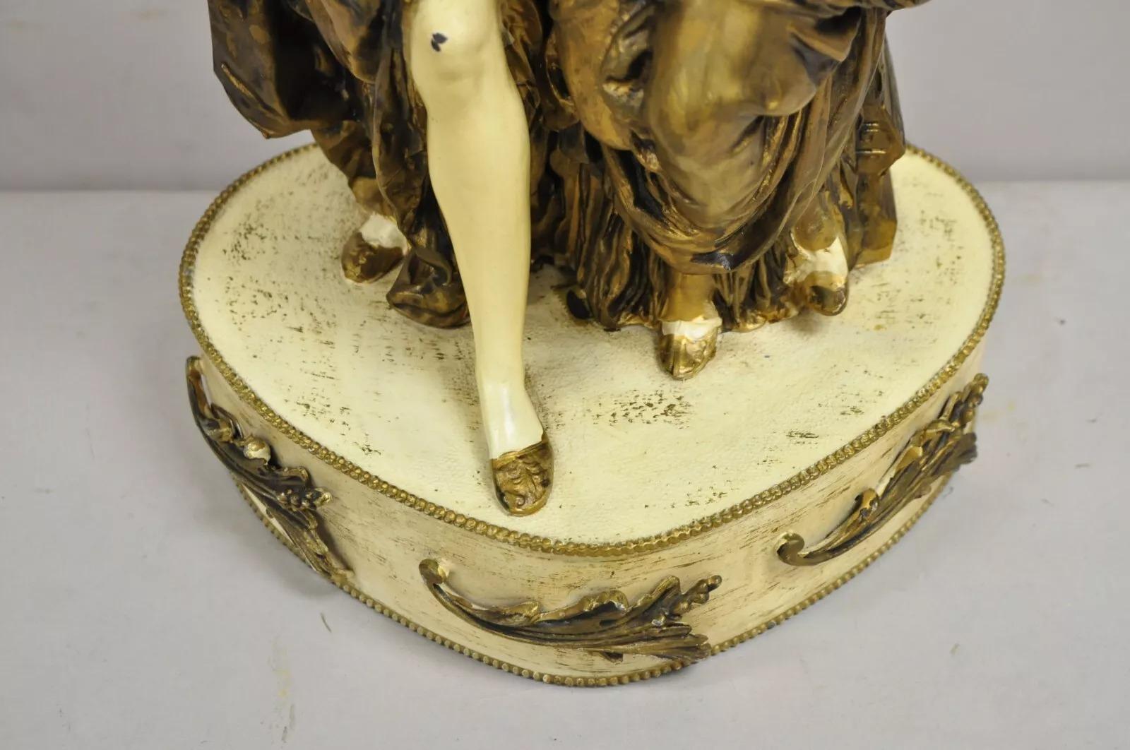 20th Century Antique French Rennaisance Moreau Figural Metal Table Lamp w/ Two Women For Sale