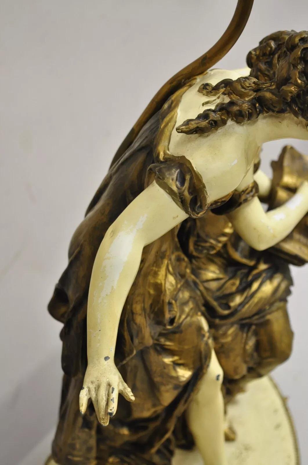 Antique French Rennaisance Moreau Figural Metal Table Lamp w/ Two Women For Sale 2
