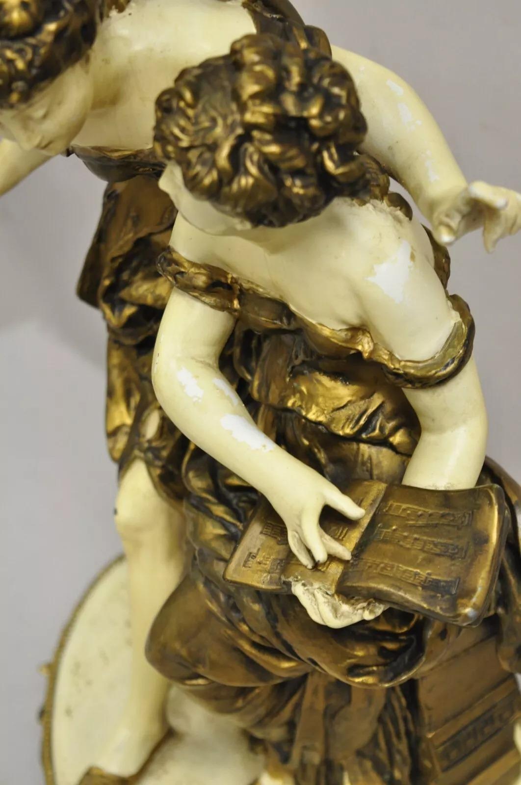 Antique French Rennaisance Moreau Figural Metal Table Lamp w/ Two Women For Sale 3