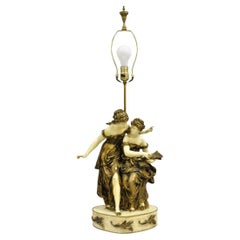 Antike französische Rennaisance Moreau Figurale Metall-Tischlampe aus Metall mit zwei Frauen, Rennaisance