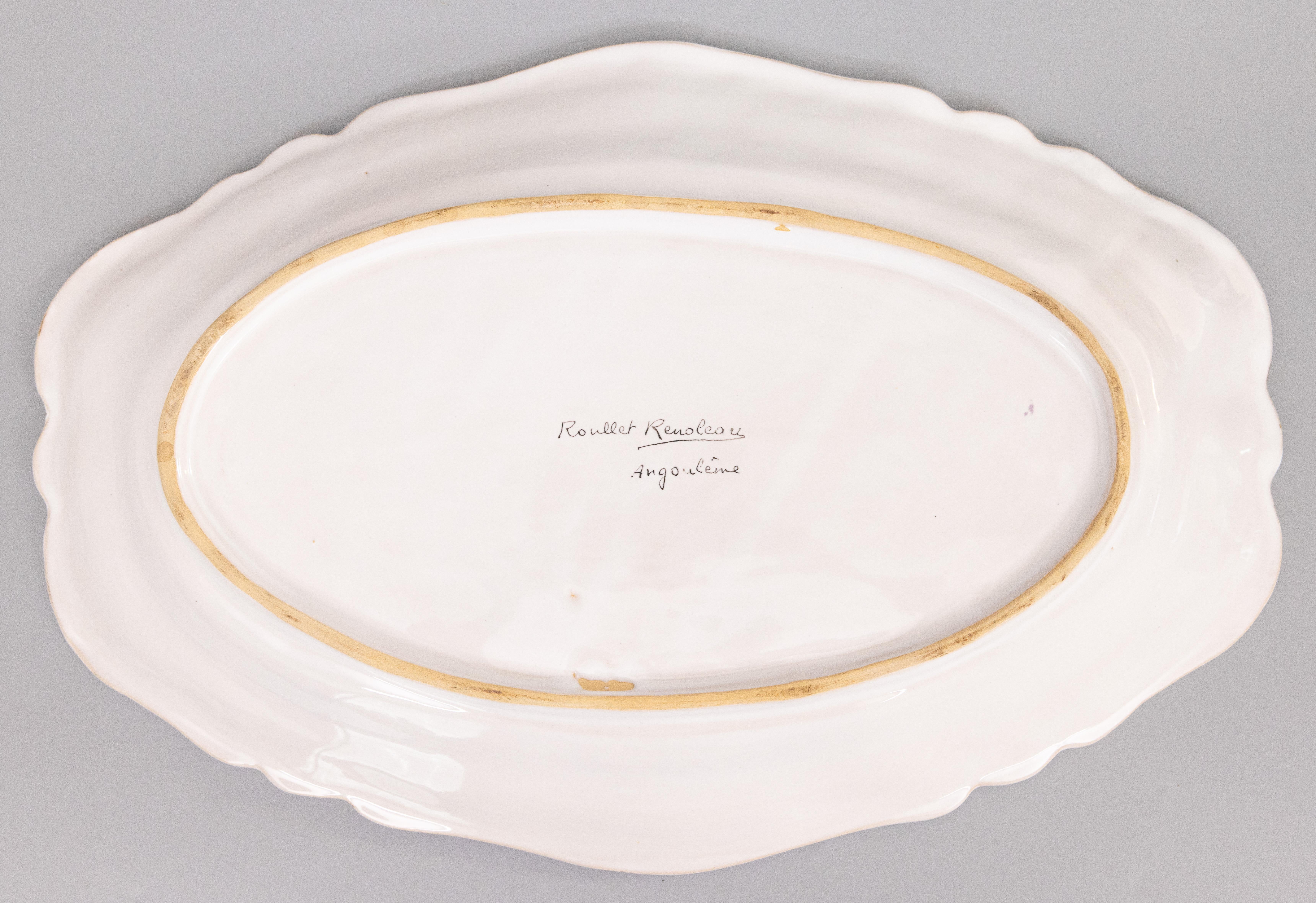 Antique French Renoleau Faience Pear Lidded Bird Soup Tureen With Platter (zuppiera per uccelli con coperchio) in vendita 10