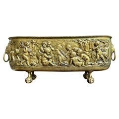 Antique French Repousse Brass Jardinière Oval Planter Renaissance Drink Server