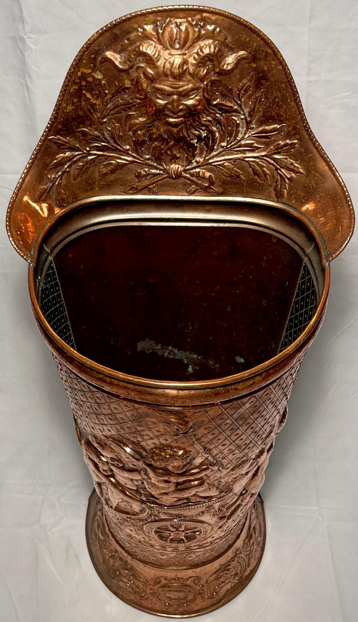 Antike Französisch Repousse Kupfer Weinpflücker Korb.