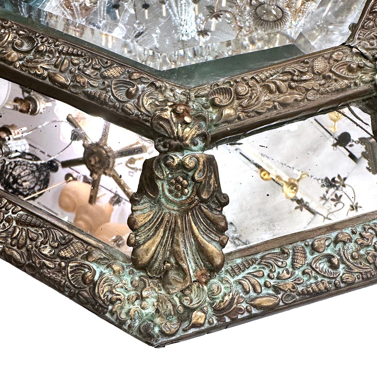 Mid-20th Century Antique French Repousse Mirror For Sale