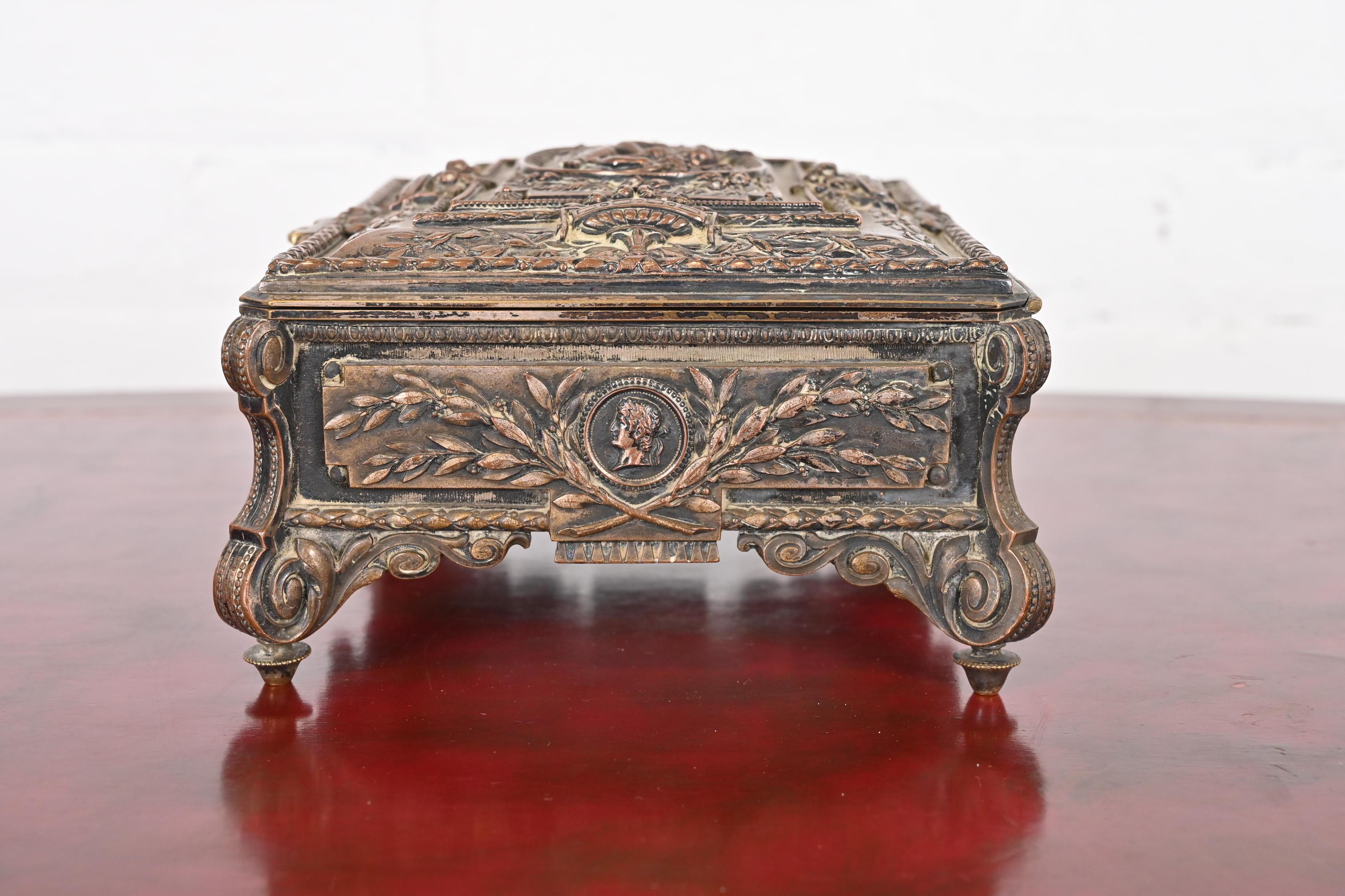 Antique French Repousse Silver Jewelry Box For Sale 9