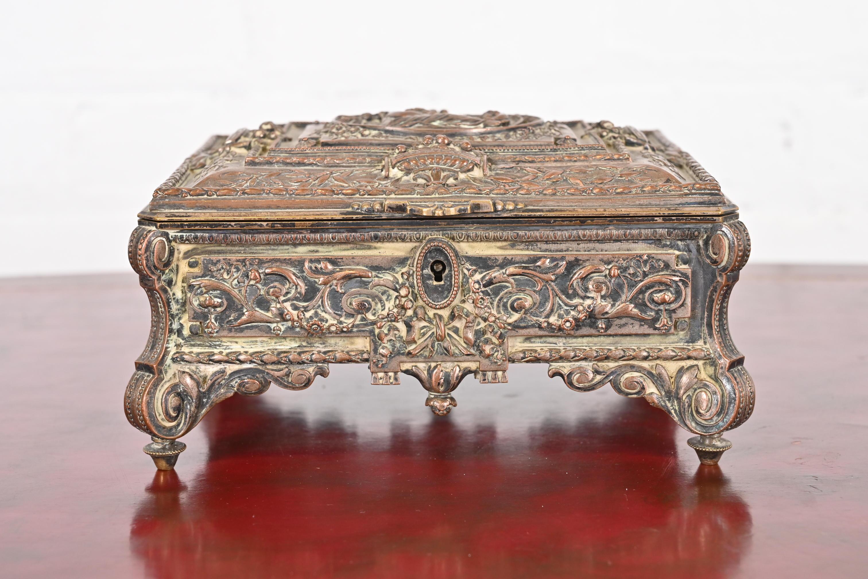 Louis XV Antique French Repousse Silver Jewelry Box For Sale