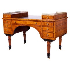 Antique French Restoration Period Leather Top Burled Elm Desk