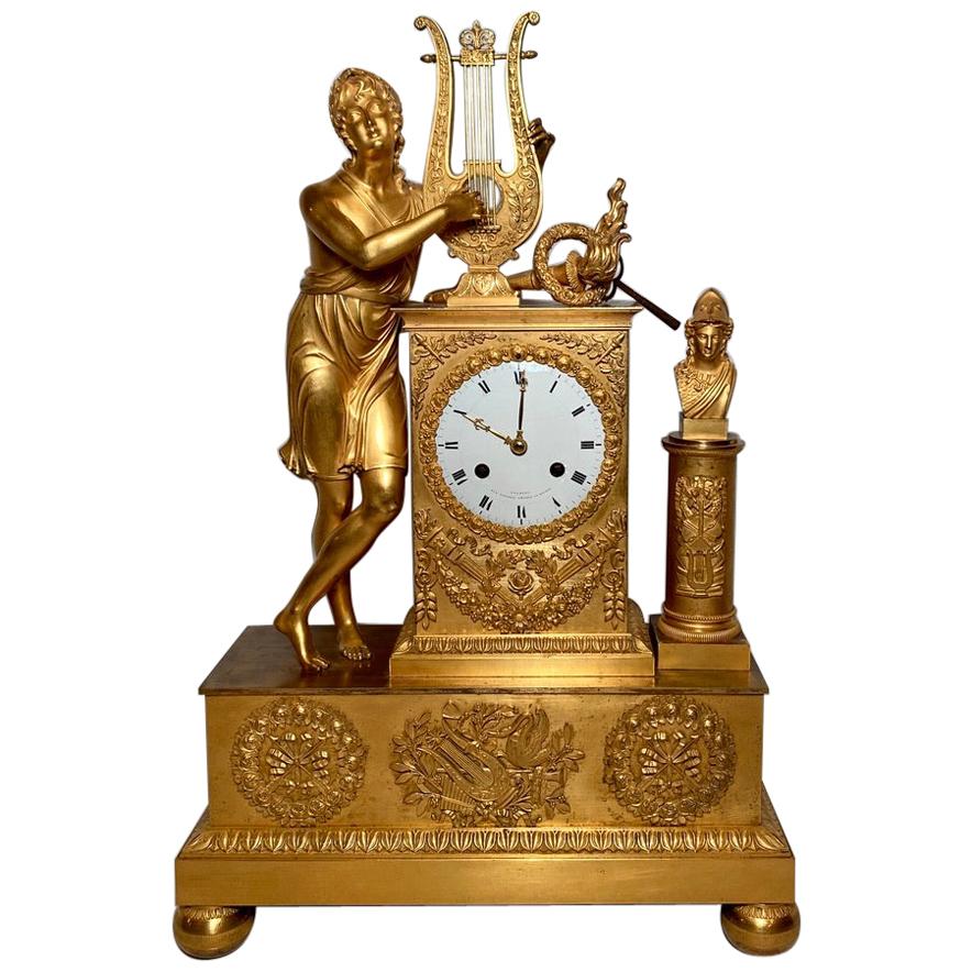 Antique French Restoration Period Ormolu Clock, Circa 1830
