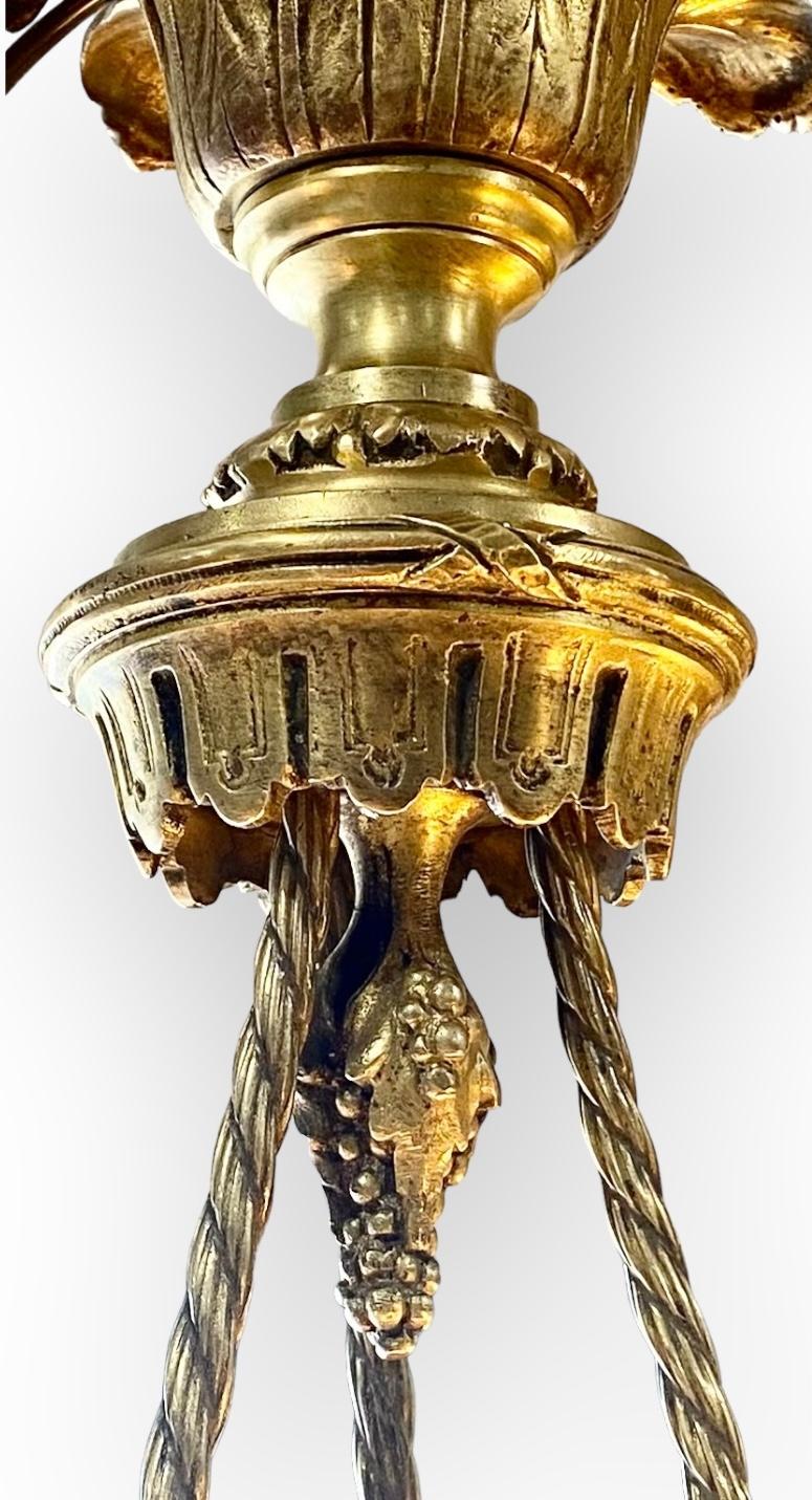 Beaux Arts Antique French Reverse Painted Glass And Gilt Bronze Pendant Chandelier For Sale