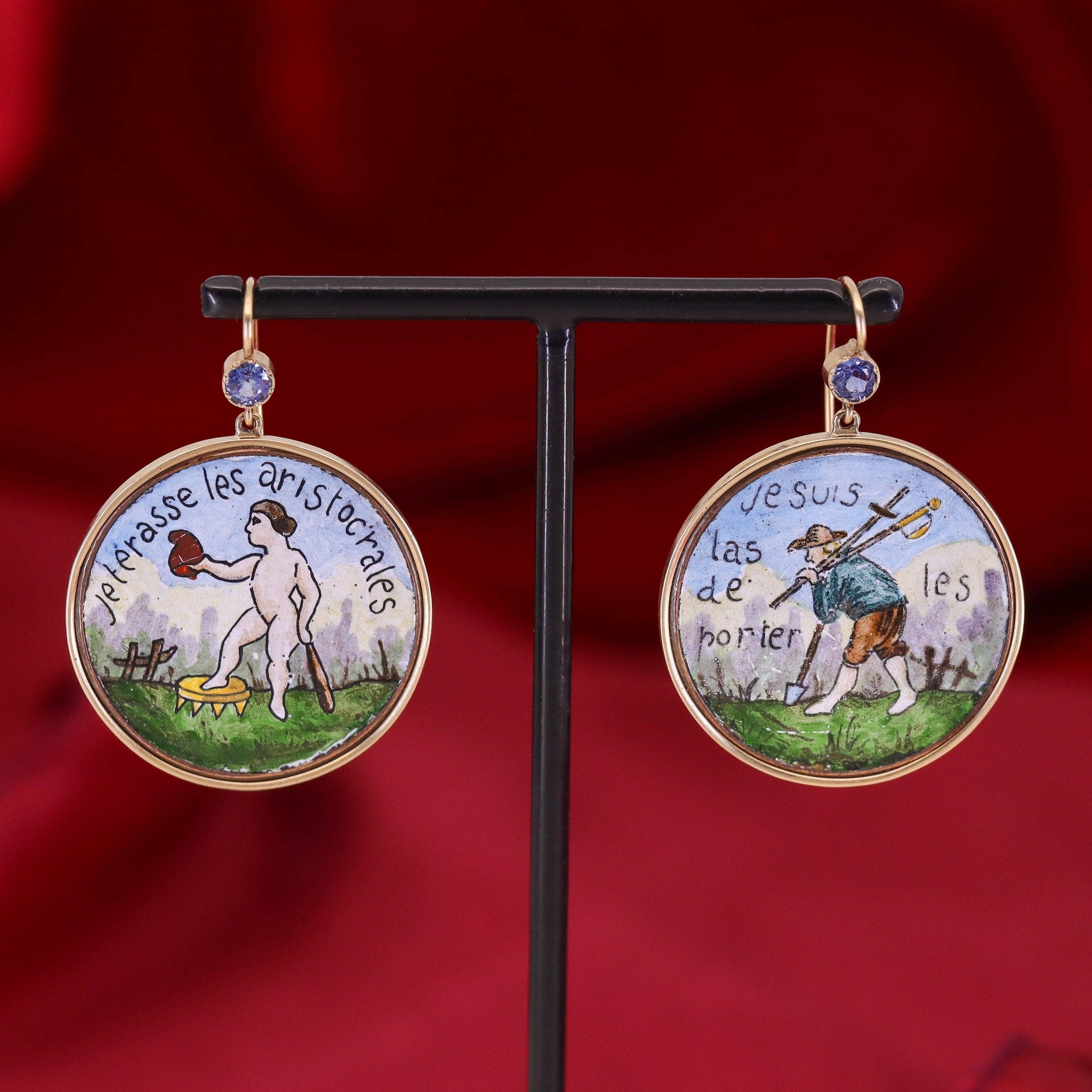 Antique French Revolution Button Earrings of 14k Gold For Sale 1