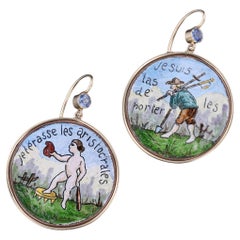 Antique French Revolution Button Earrings of 14k Gold