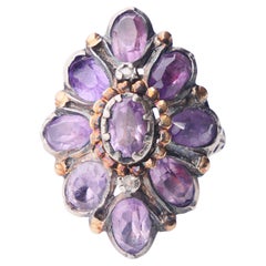 Antike Französisch Ring natürlichen 6,85 ctw Amethyst massiv 14K Gold Silber ØUS6/ 9.25gr