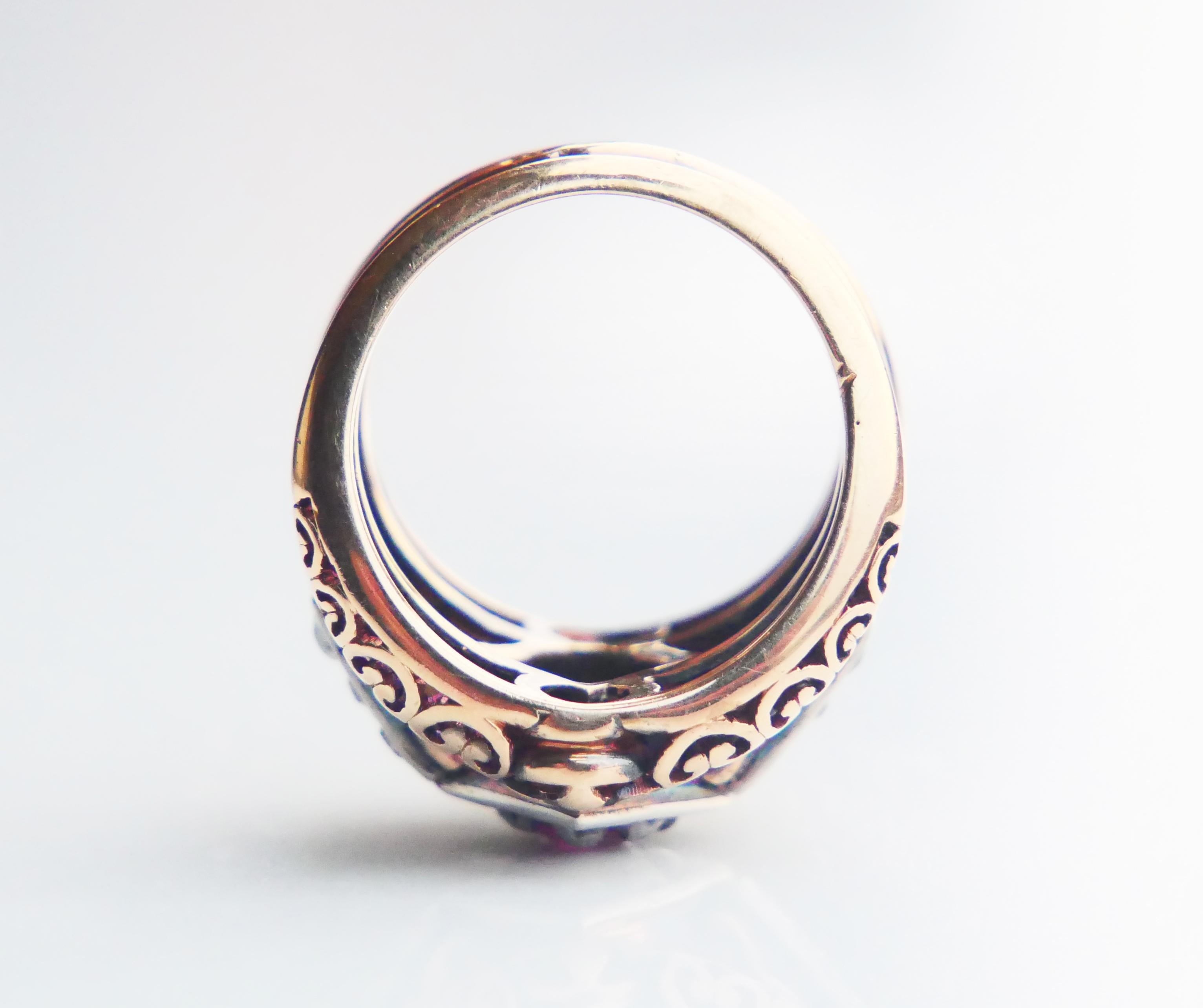 Anello Antique French con rubino naturale e diamanti in oro rosa 14K  Ø 6,25US / 12gr in vendita 3