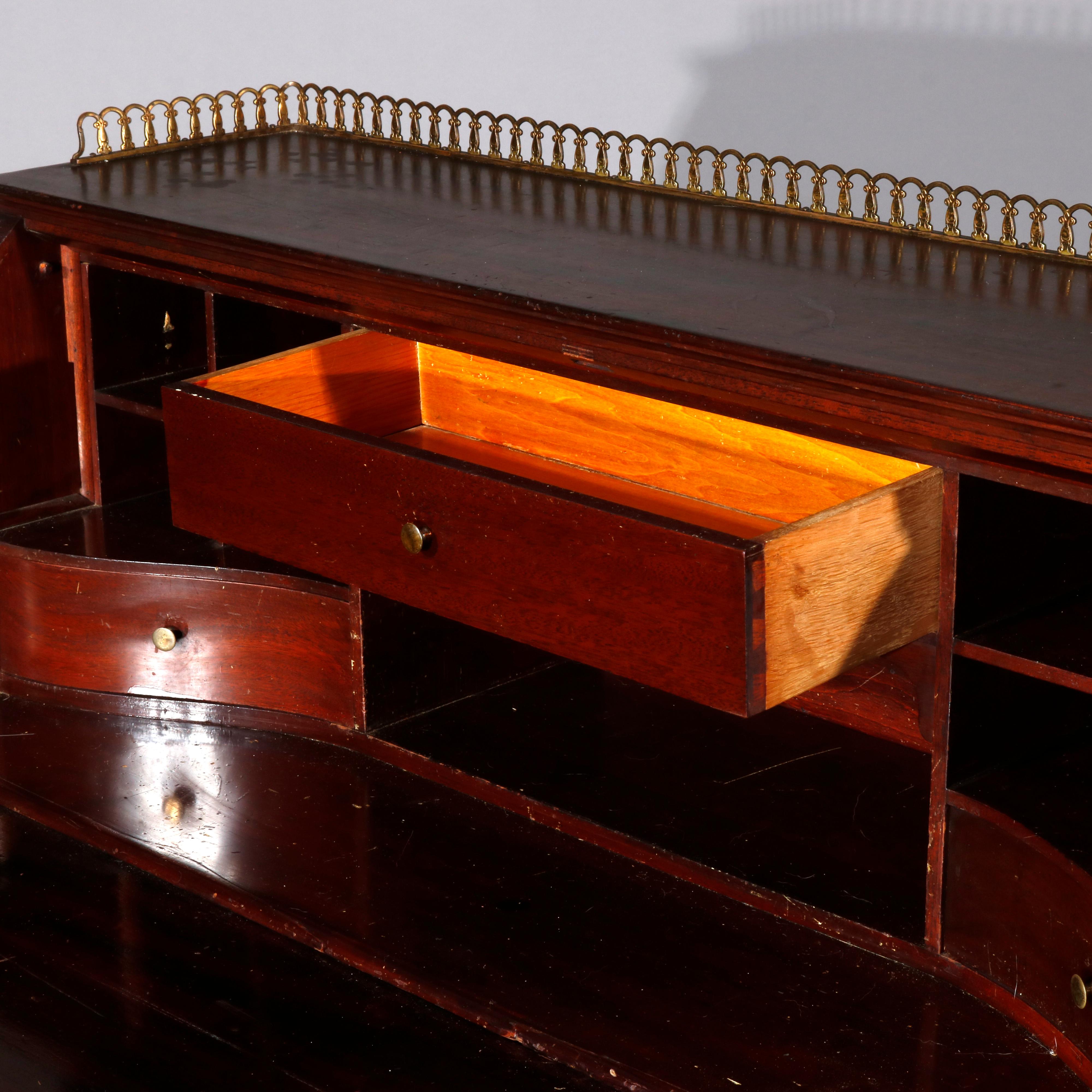 French RJ Horner Style Mahogany and Satinwood Inlaid Drop Front Desk, circa 1900 3