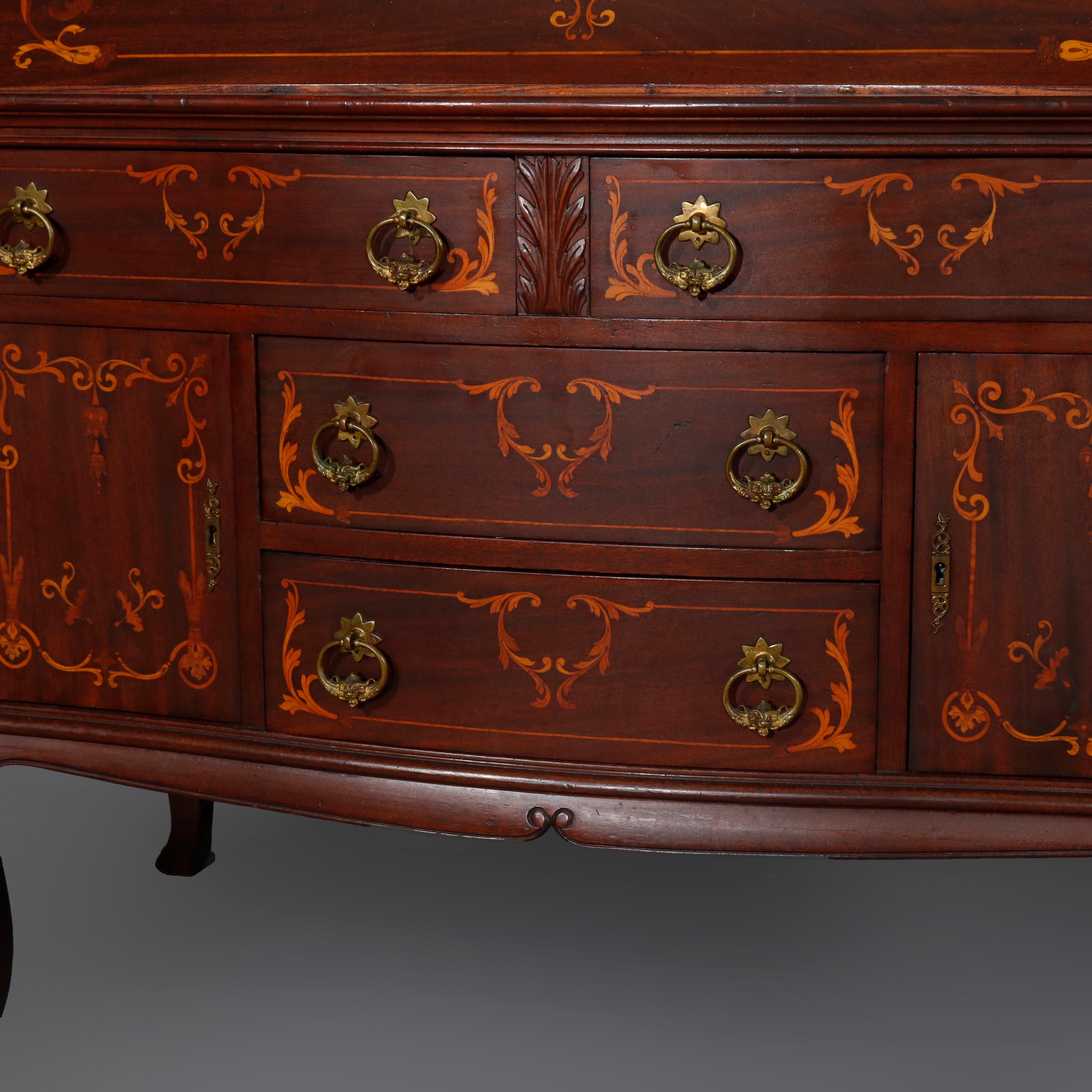 French RJ Horner Style Mahogany and Satinwood Inlaid Drop Front Desk, circa 1900 4