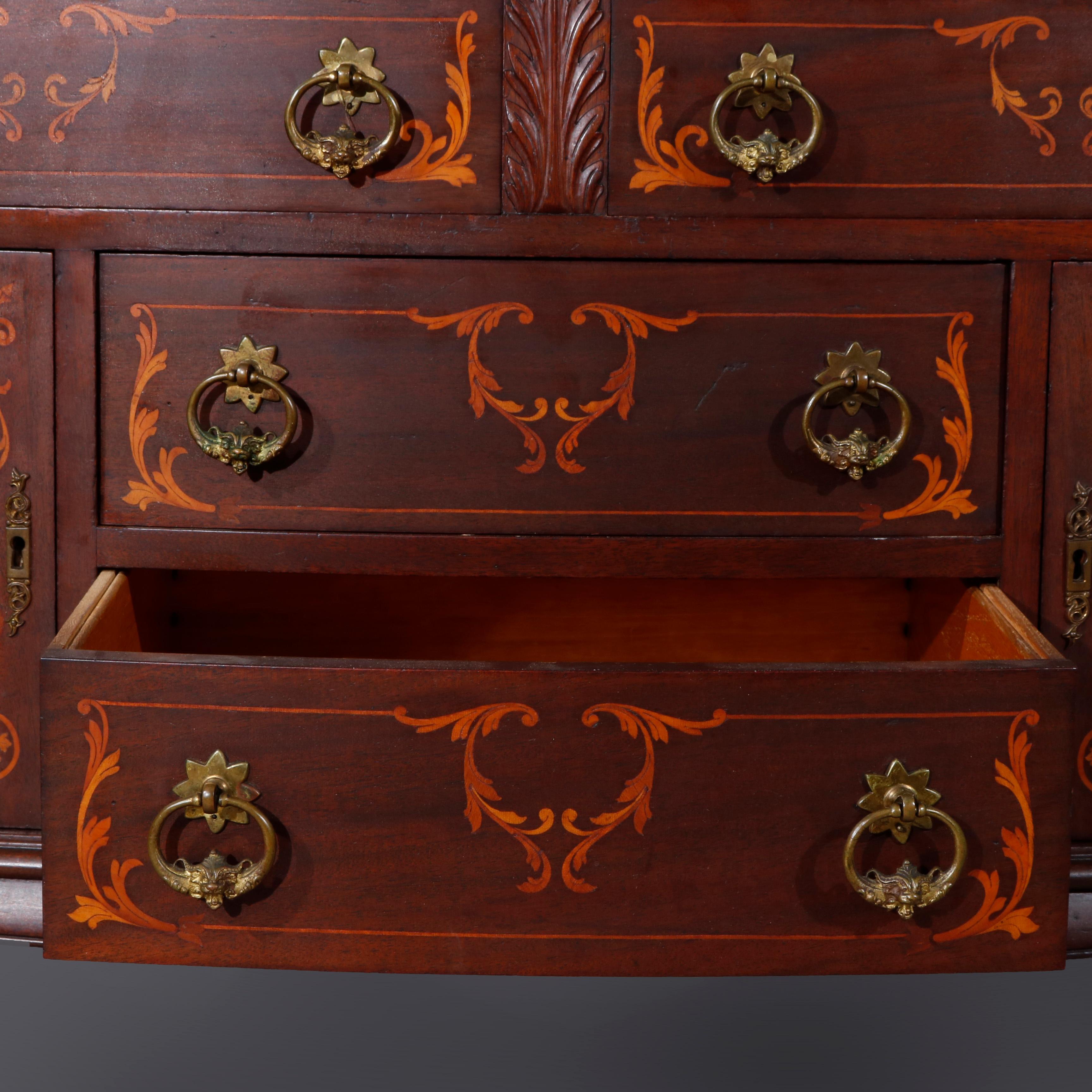 French RJ Horner Style Mahogany and Satinwood Inlaid Drop Front Desk, circa 1900 5