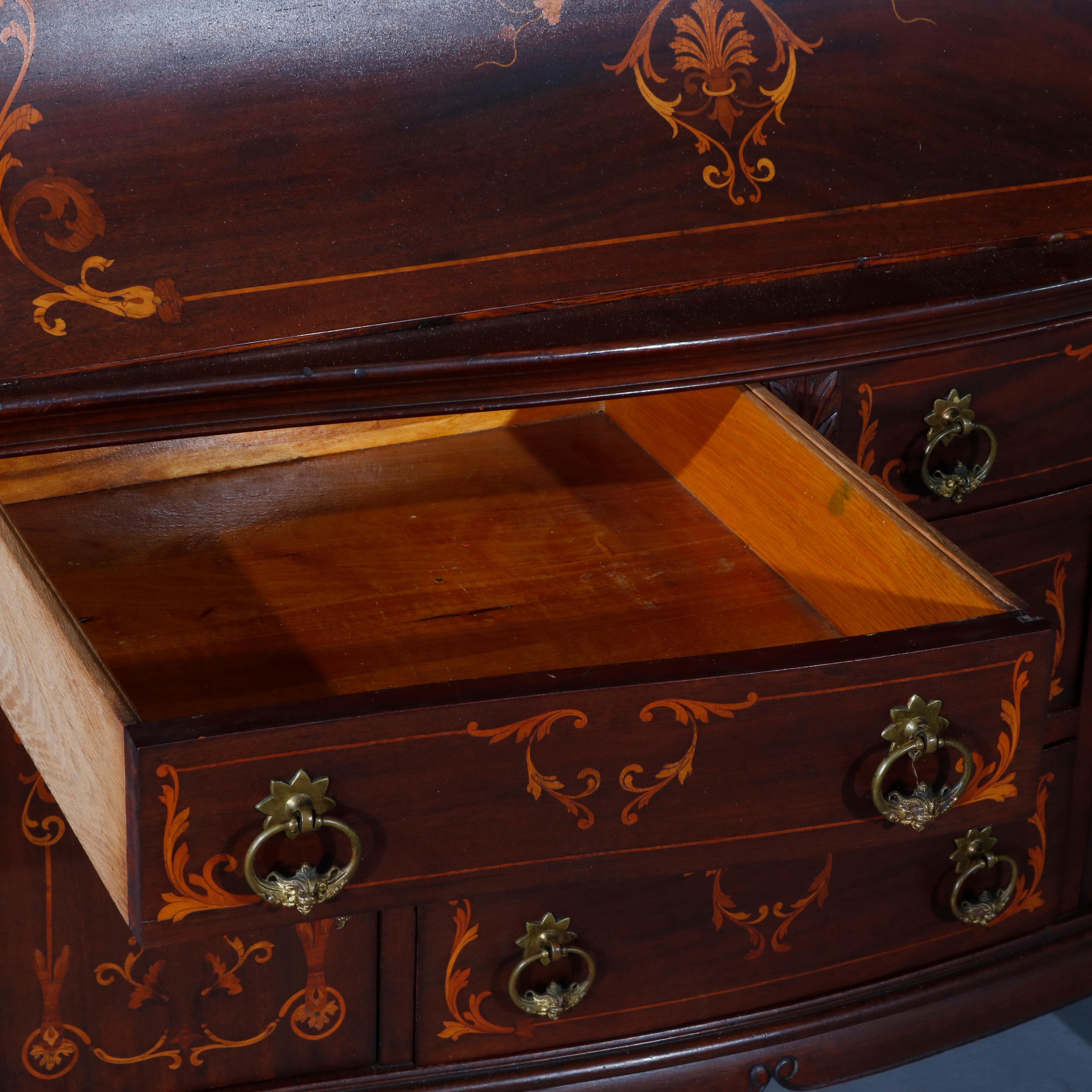 French RJ Horner Style Mahogany and Satinwood Inlaid Drop Front Desk, circa 1900 8