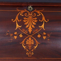 French RJ Horner Style Mahogany and Satinwood Inlaid Drop Front Desk, circa 1900