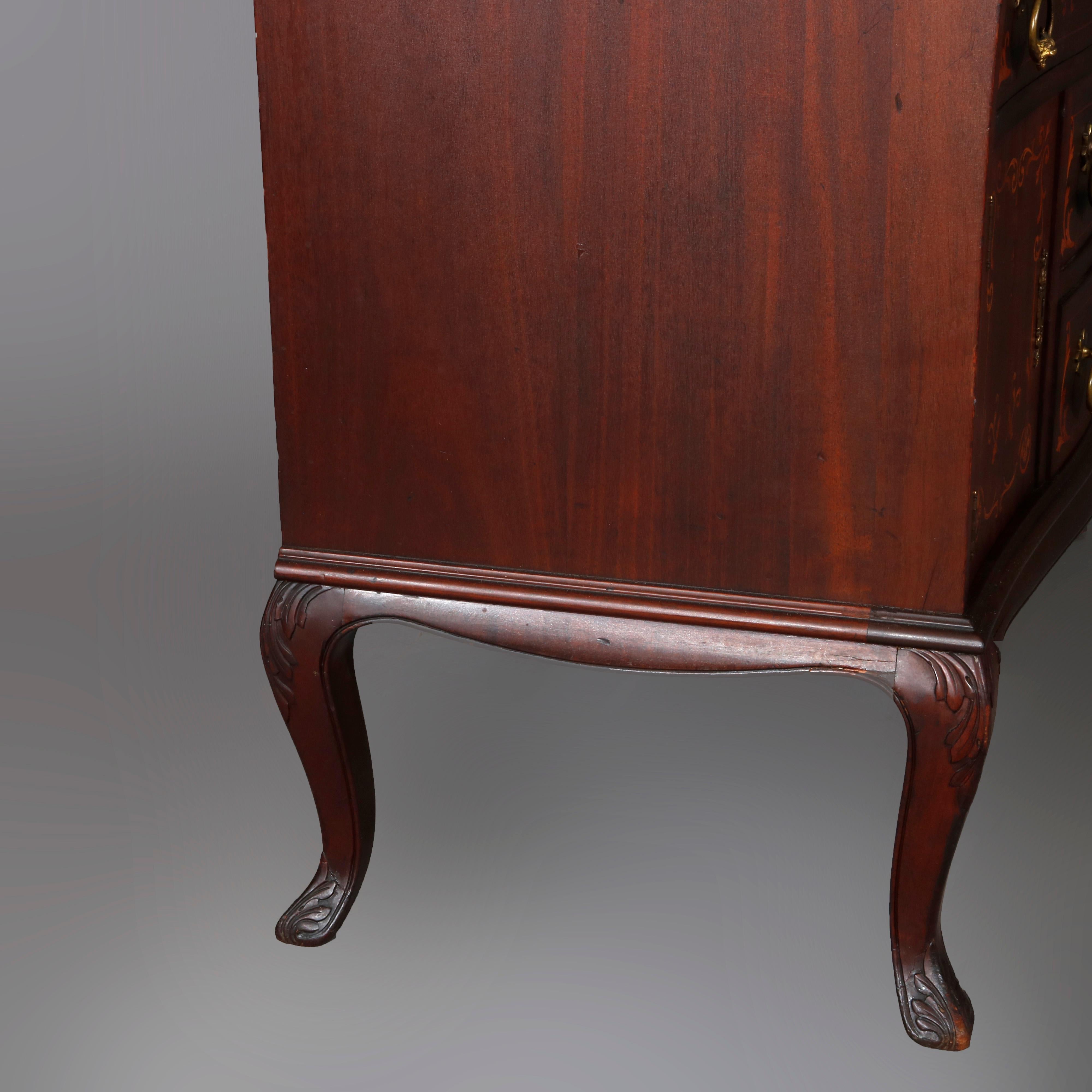 French RJ Horner Style Mahogany and Satinwood Inlaid Drop Front Desk, circa 1900 13